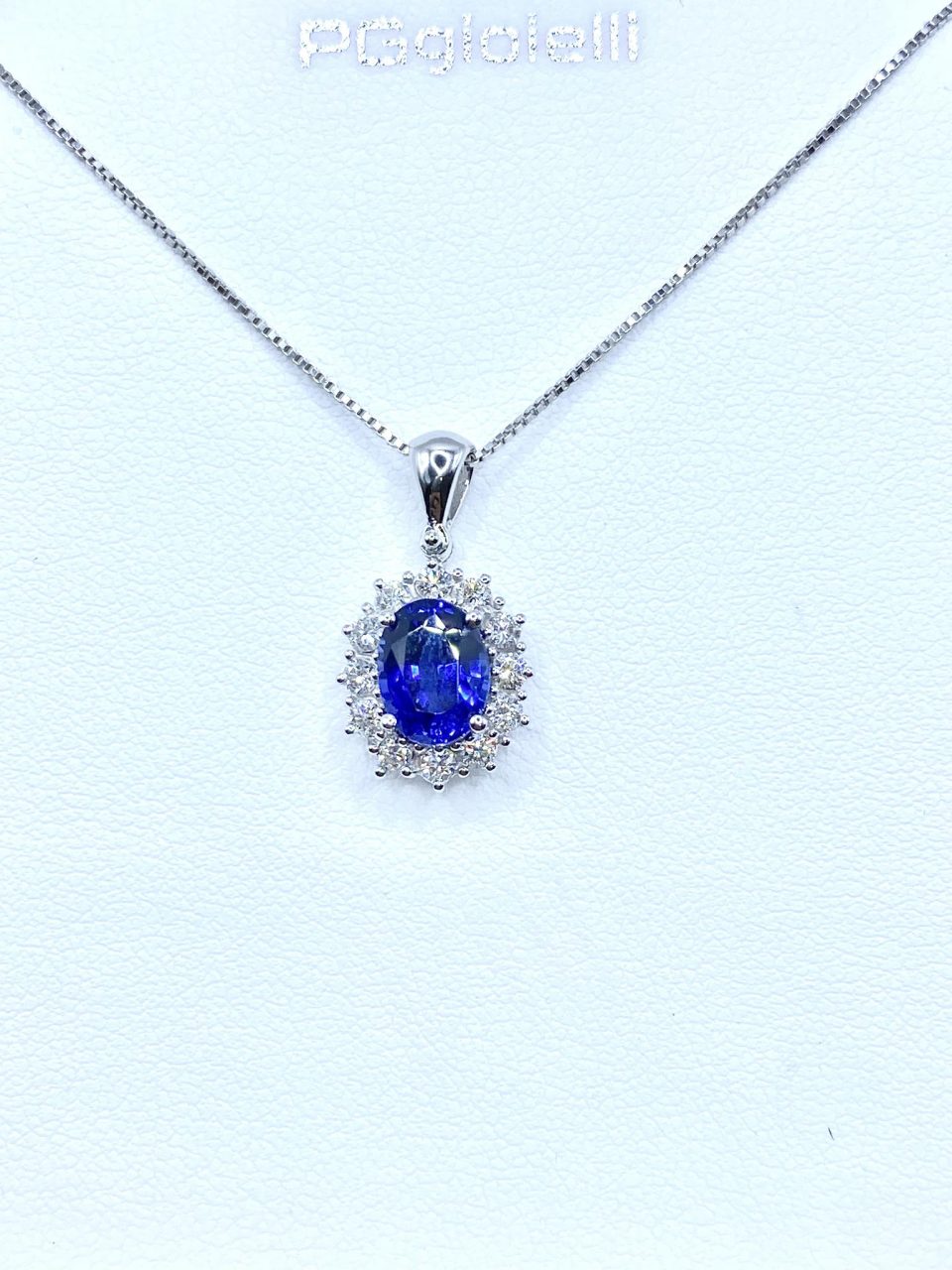 Collana Pg Gioielli in Oro 18KT 18KT con Diamanti e Zaffiro Ct.1,40