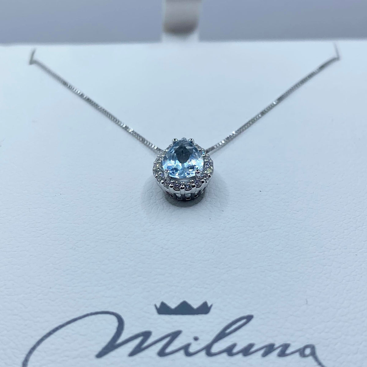 Collana Miluna in Oro 18KT 18KT con Diamanti e Acquamarina Ct. 0,58