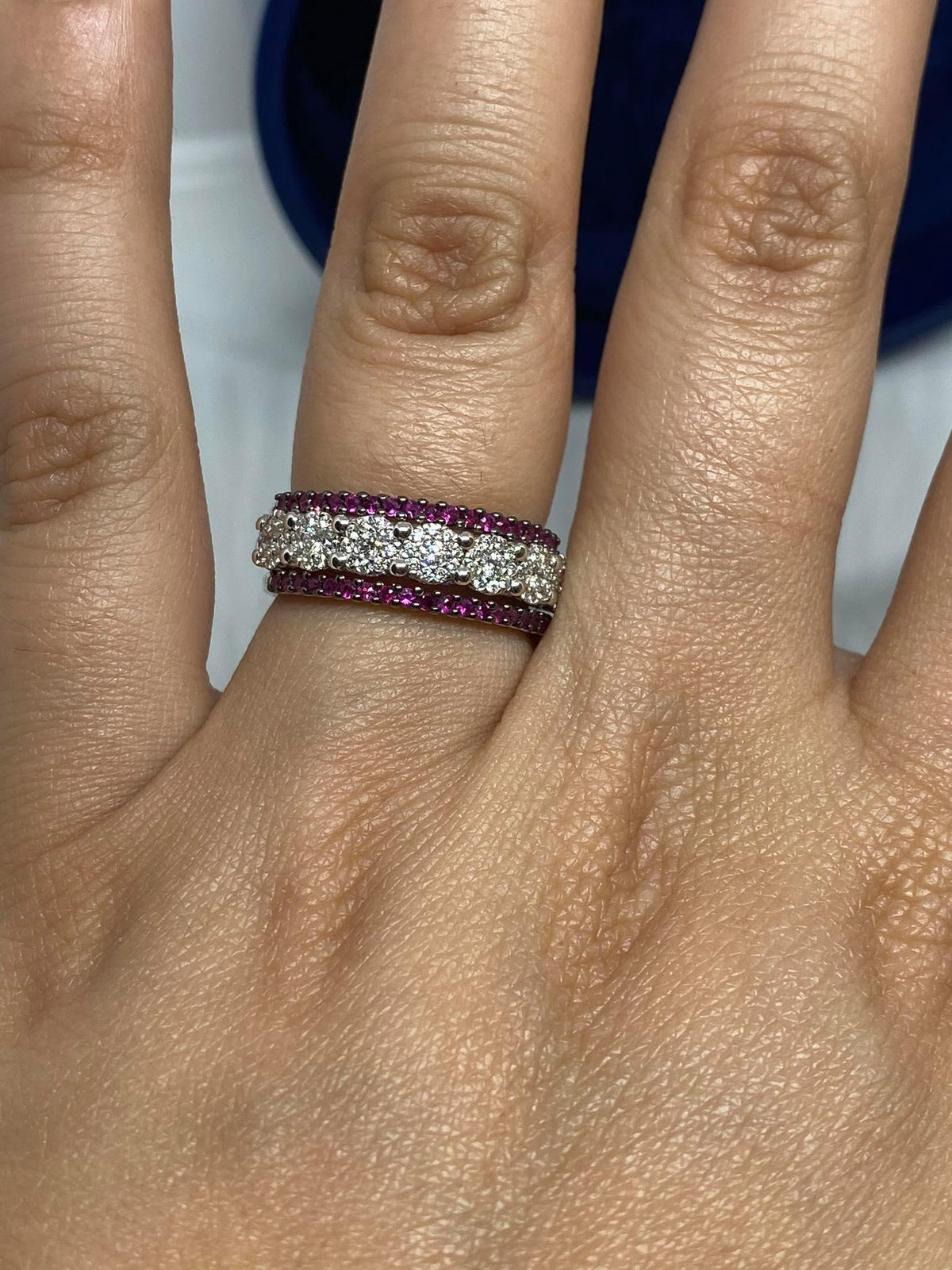 Anello Donna Recarlo Con Rubini Ct 0.32 e Diamanti