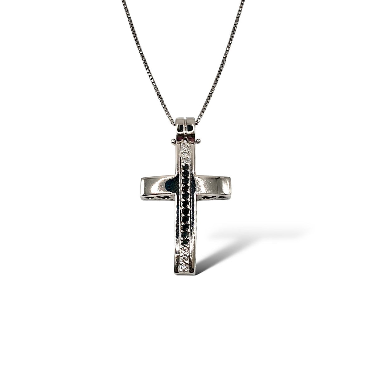 Collana PG Gioielli Con Croce in Oro 18KT 18KT e Diamanti Neri e Bianchi