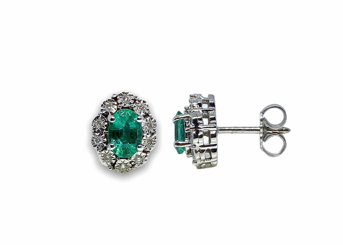 Orecchini Donna Oro 18KT con Smeraldo e Diamante