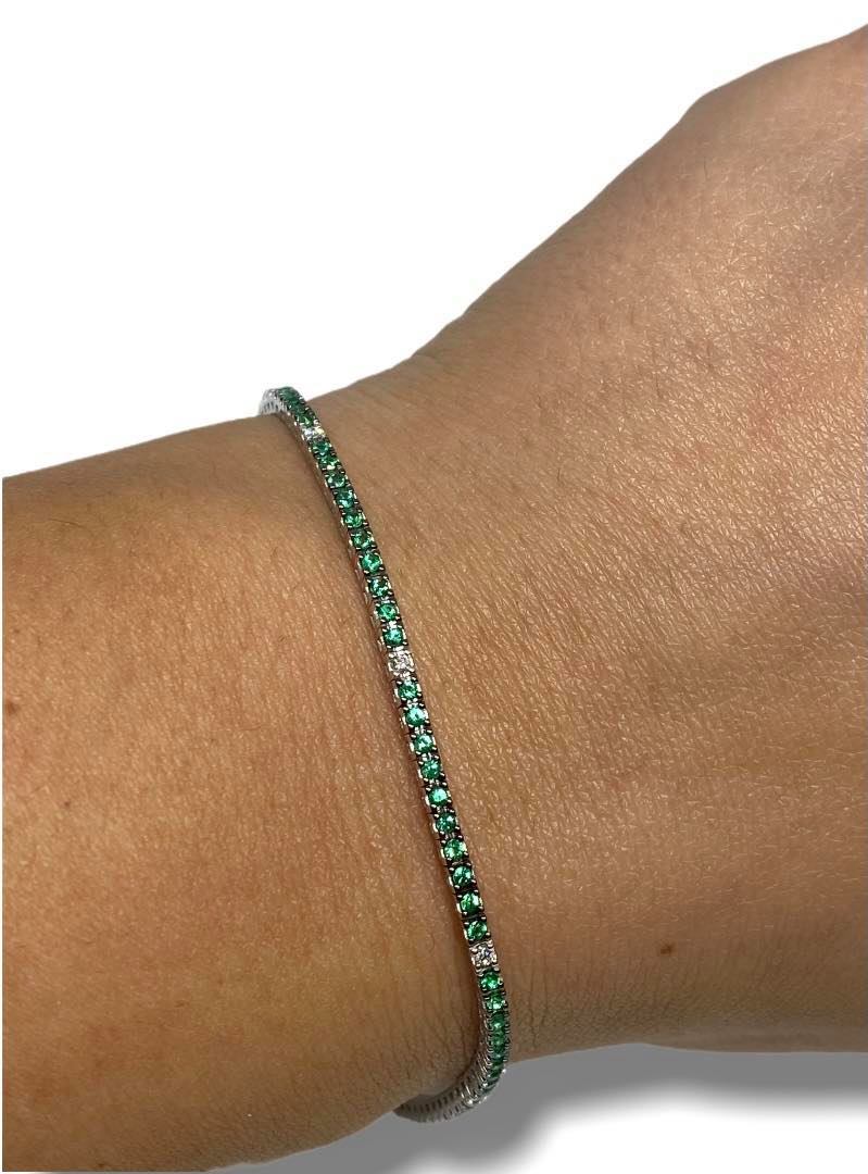 Bracciale Tennis Crivelli in Oro 18KT 18KT Con Smeraldi e Diamanti