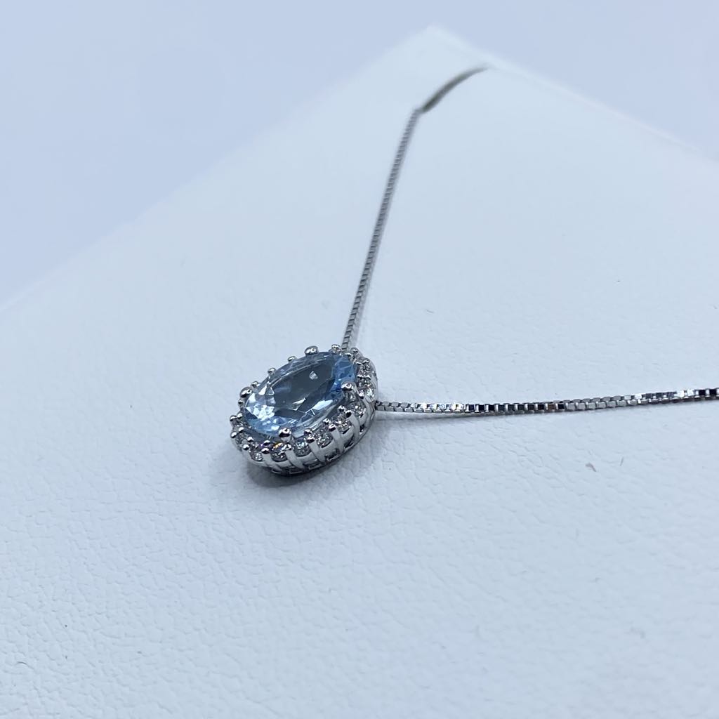 Collana Miluna in Oro 18KT 18KT con Diamanti e Acquamarina Ct. 0,67
