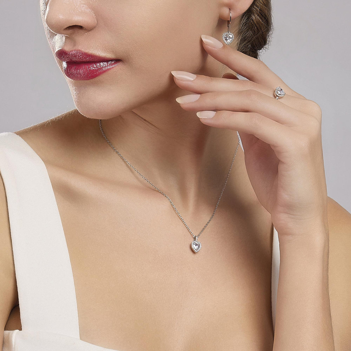 Anello Solitario a Cuore Mabina in Argento e Zircone