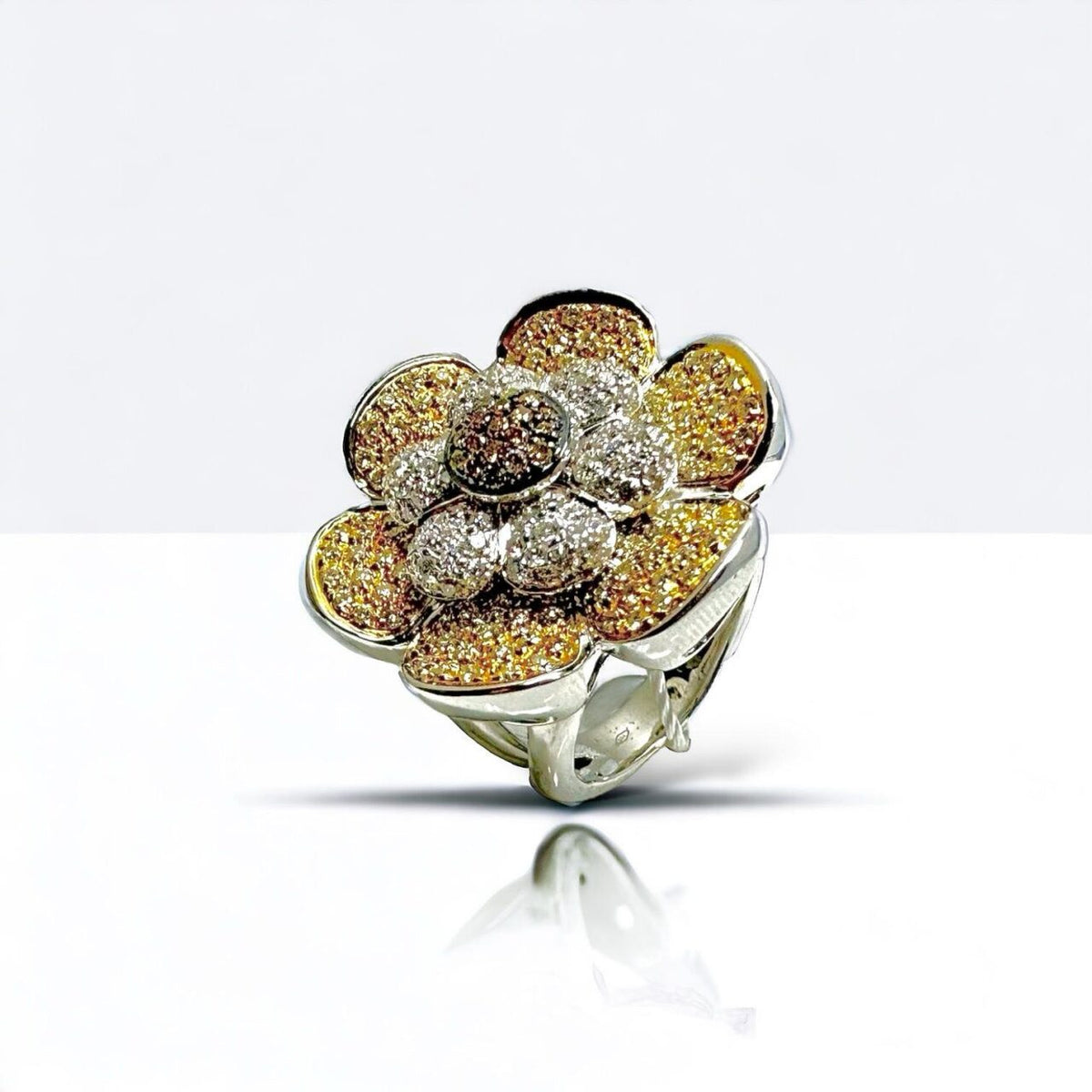 Anello Dartizio Gioielli a Fiore in Oro 18KT 18KT con Diamanti