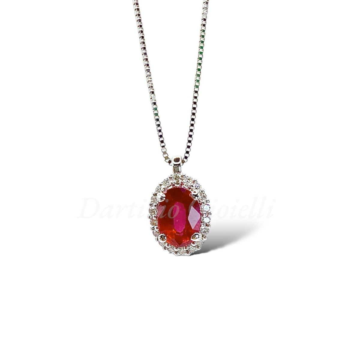 Collana Donna Oro 18KT con Rubino Ct 0.55 e Diamanti