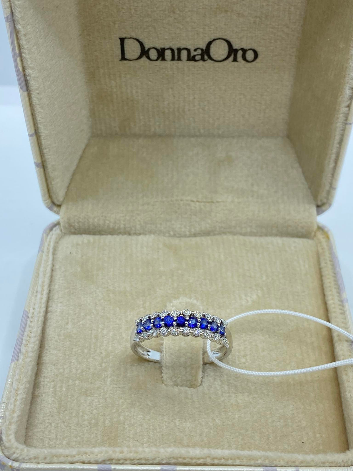 Anello Veretta Donna Oro 18KT con Zaffiri Ct 0.22 e Diamanti