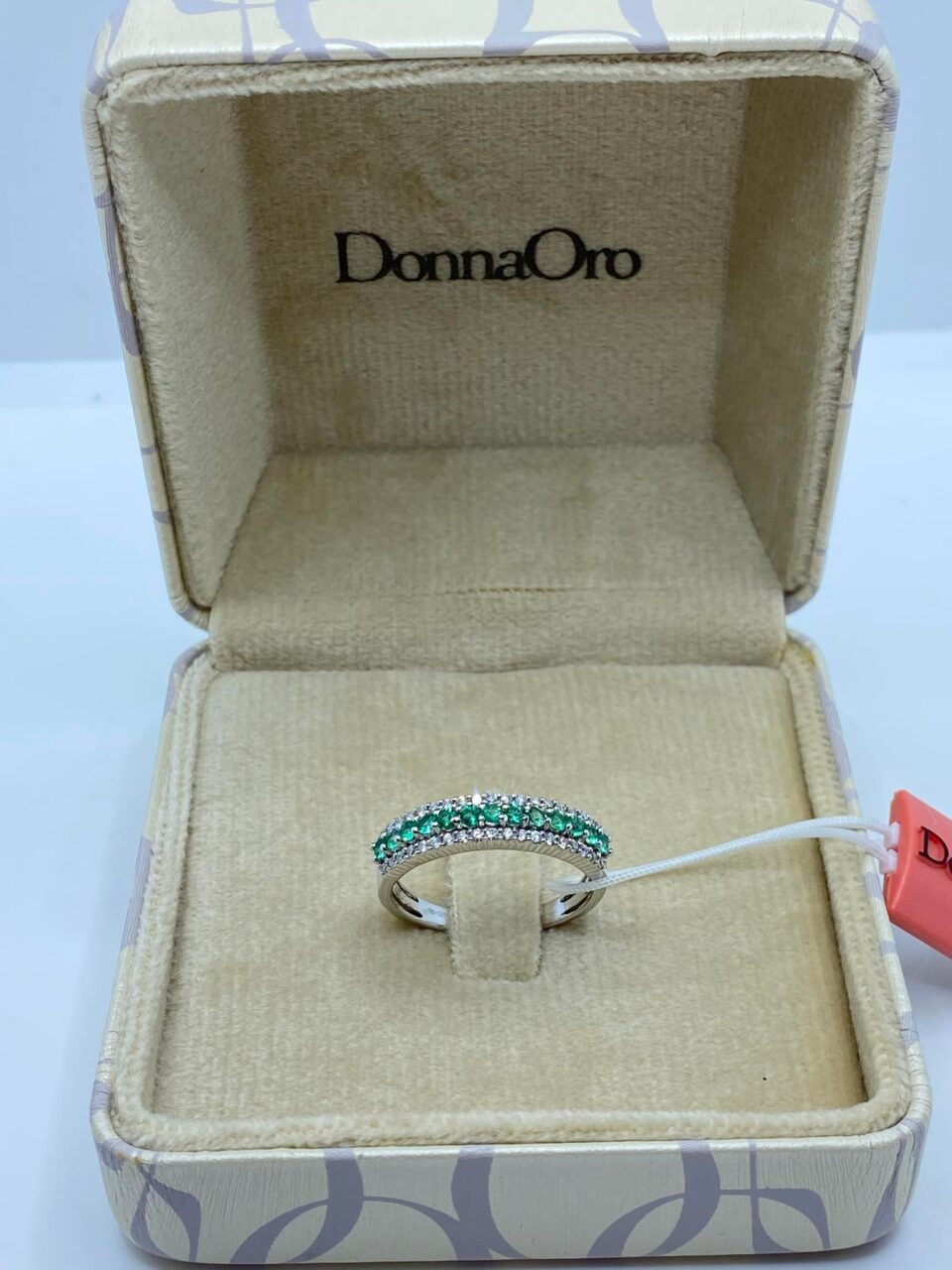 Anello Veretta Donna Oro 18KT con Smeraldi Ct 0.28 e Diamanti