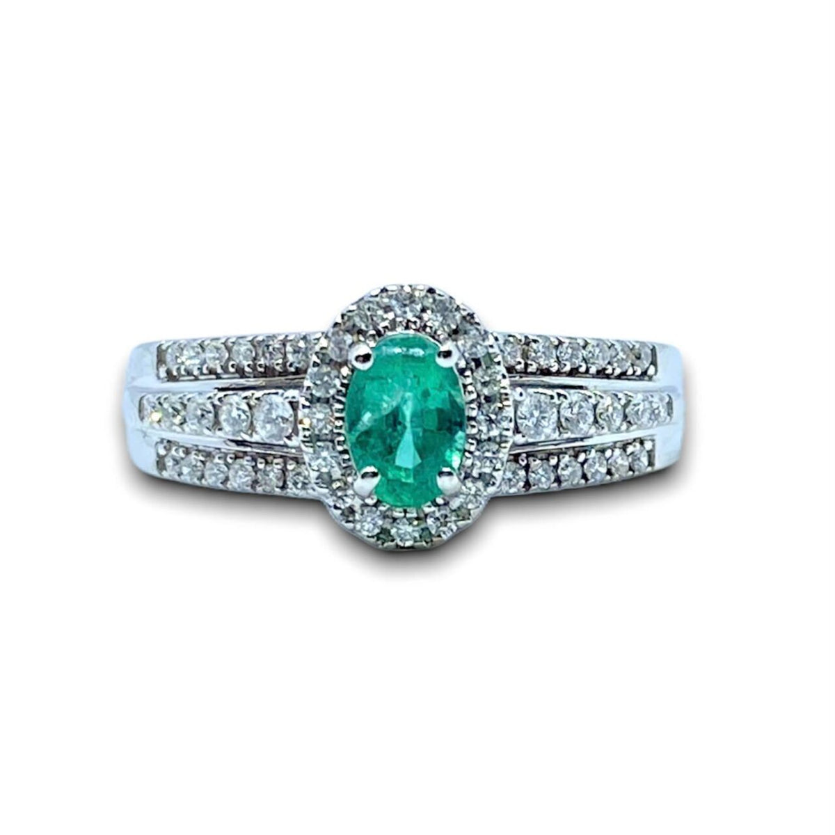 Anello Donna Oro 18KT Con Smeraldo e Diamanti Ct. 0.40