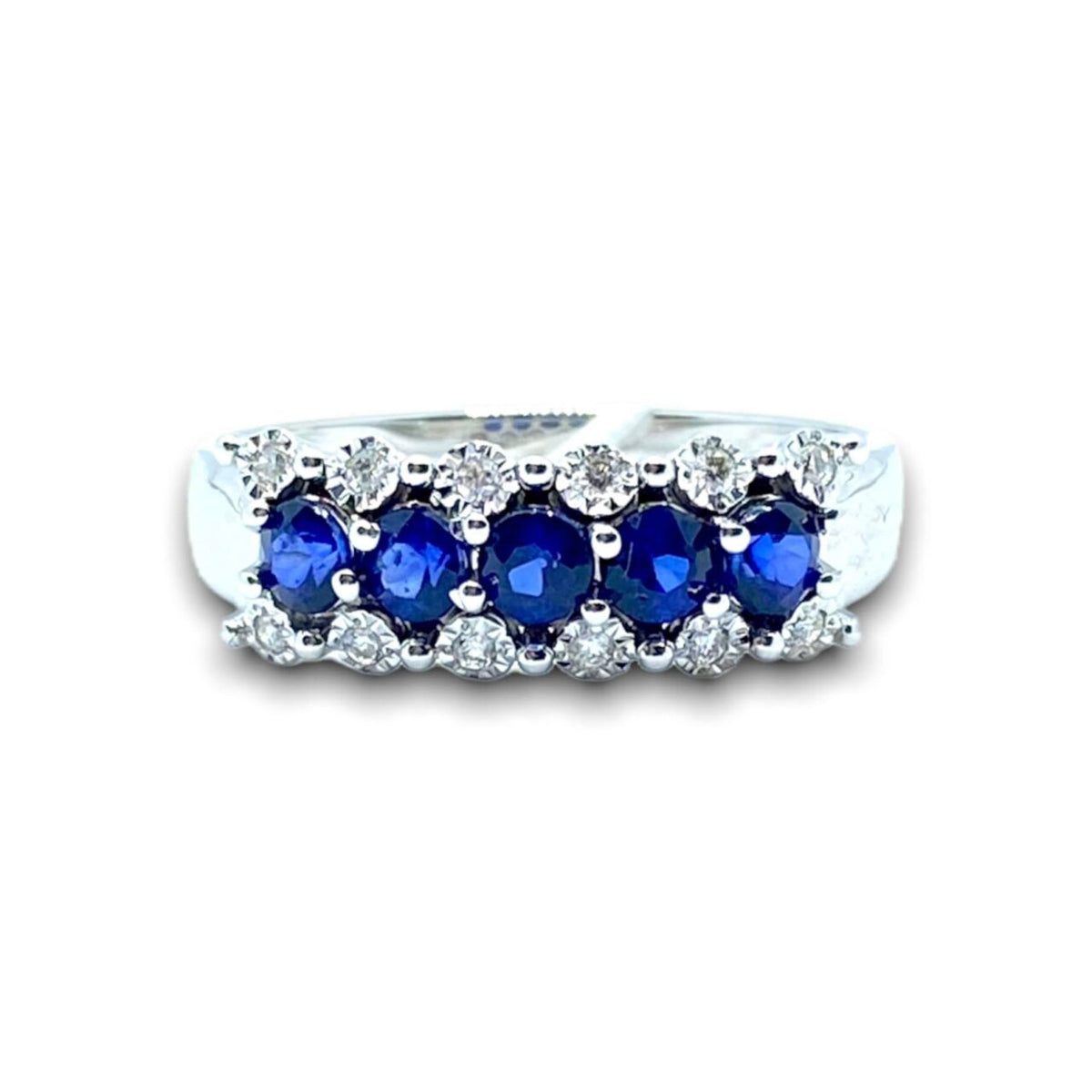Anello Veretta Donna Oro 18KT con Zaffiri Ct. 0.50 e Diamanti