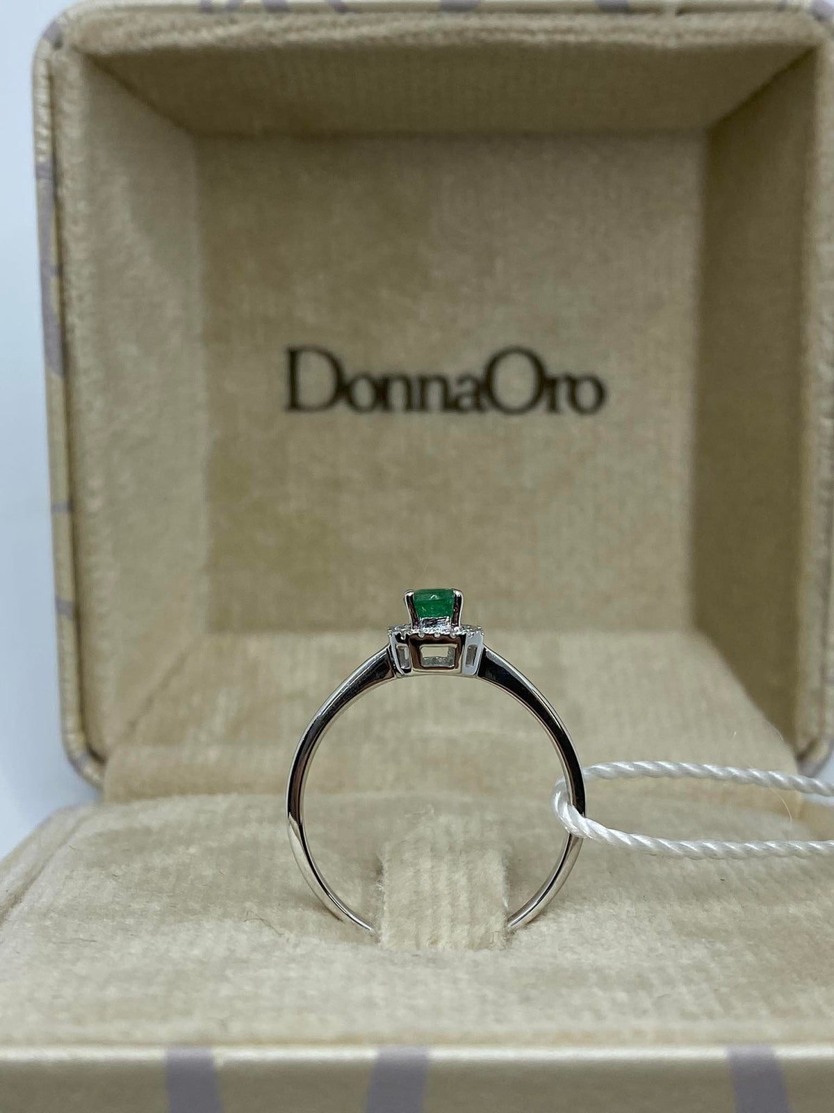 Anello Donna Oro 18KT con Diamanti e Smeraldo Ct. 0.35