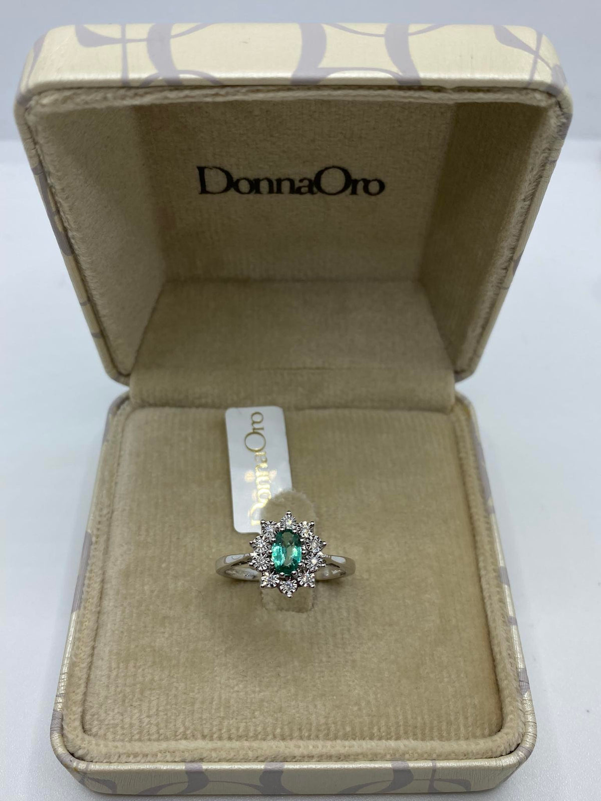 Anello Donna Oro 18KT con Diamanti e Smeraldo Ct.0.44