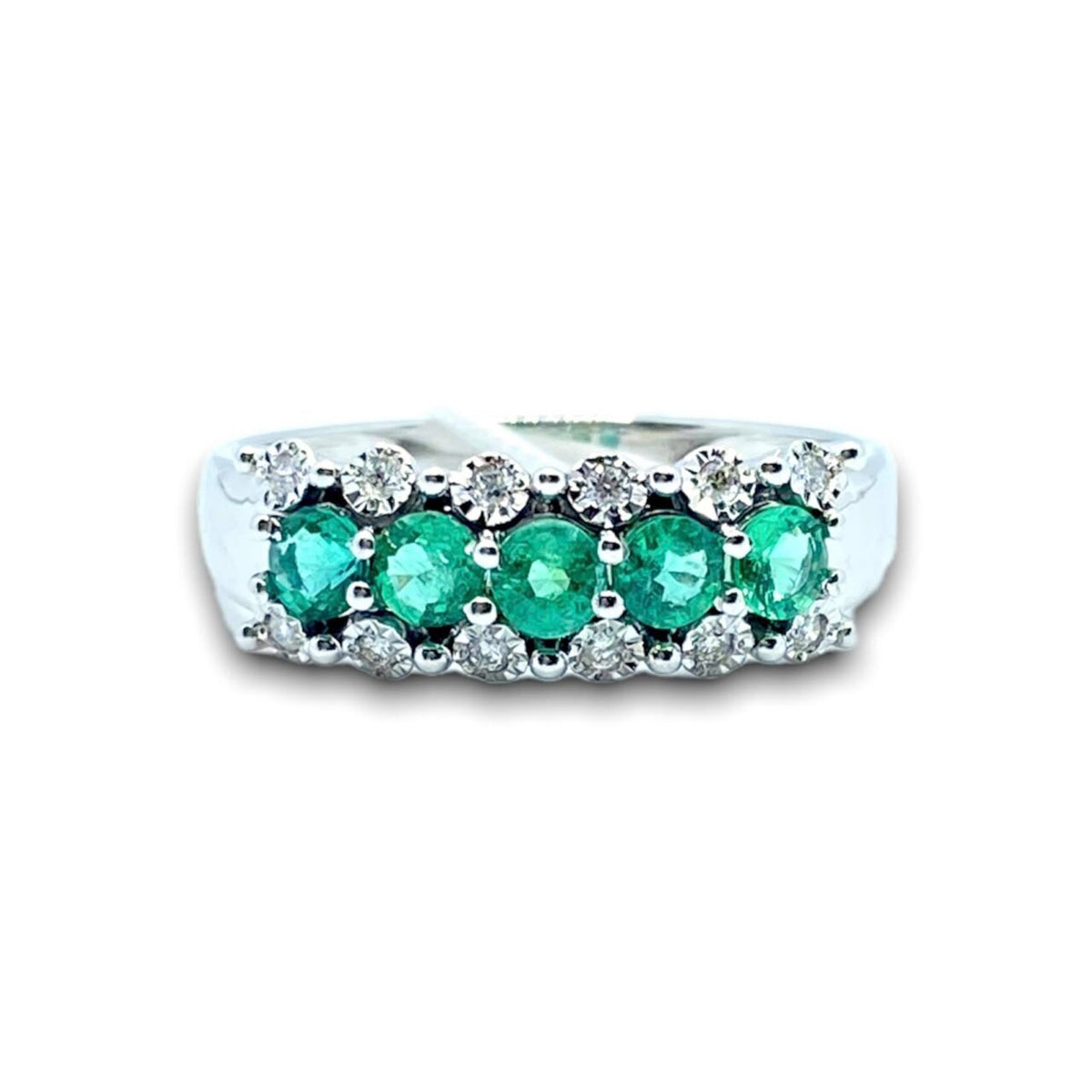 Anello Veretta Donna Oro 18KT con Smeraldi Ct. 0.45 e Diamanti