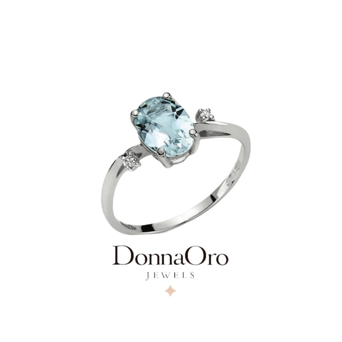 Anello Donna Oro 18KT con Acquamarina e Diamanti