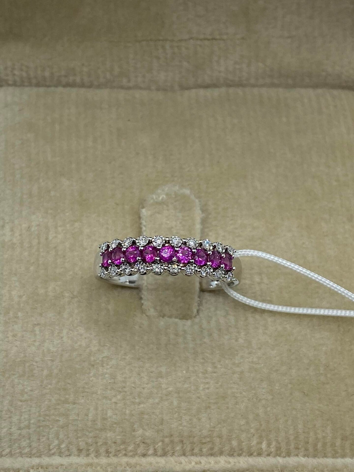 Anello Veretta Donna Oro 18KT con Diamanti e Rubini Ct. 0.22