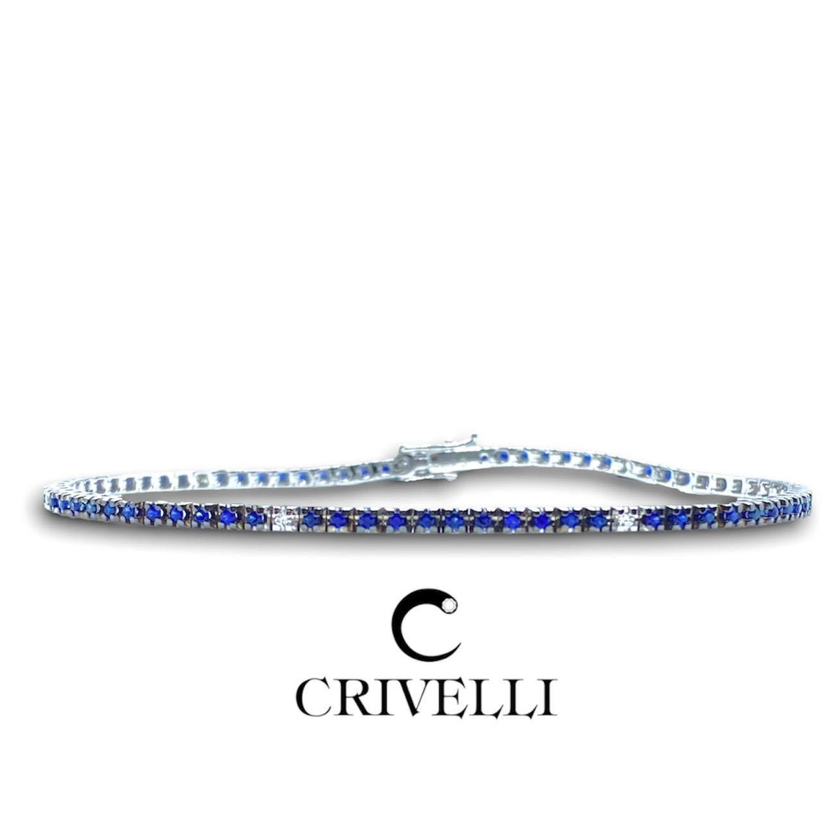 Bracciale Tennis Crivelli in Oro 18KT con Diamanti e Zaffiri Ct. 1.02