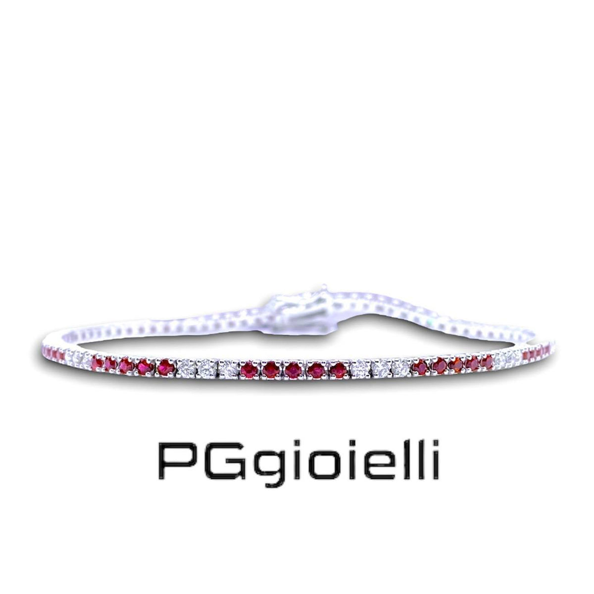 Bracciale Tennis PG Gioielli in Oro 18KT con Diamanti Bianchi e Rubini Ct. 2.11
