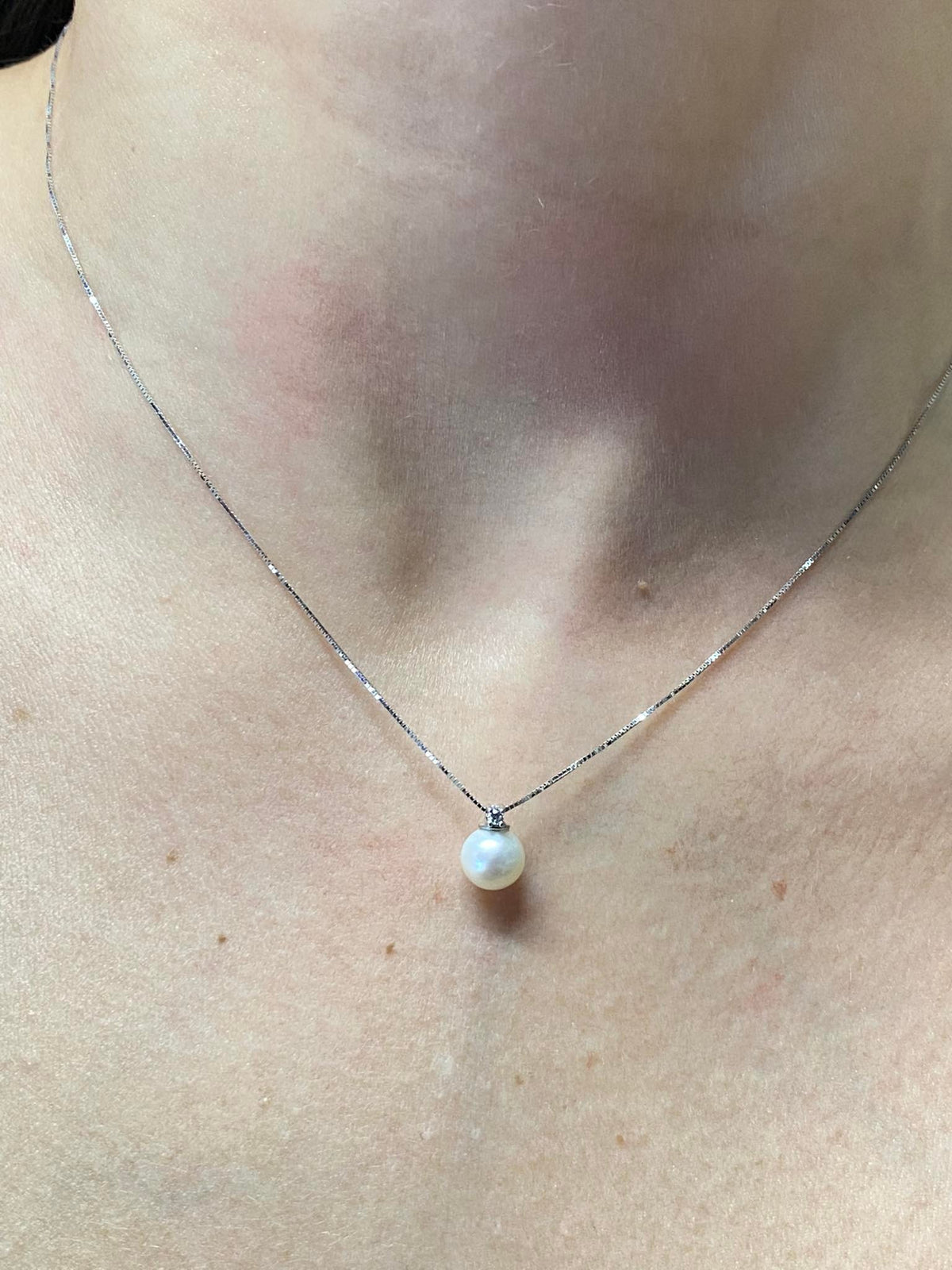Collana Donna Oro 18KT con Diamante e Perla Naturale mm 6-6,5