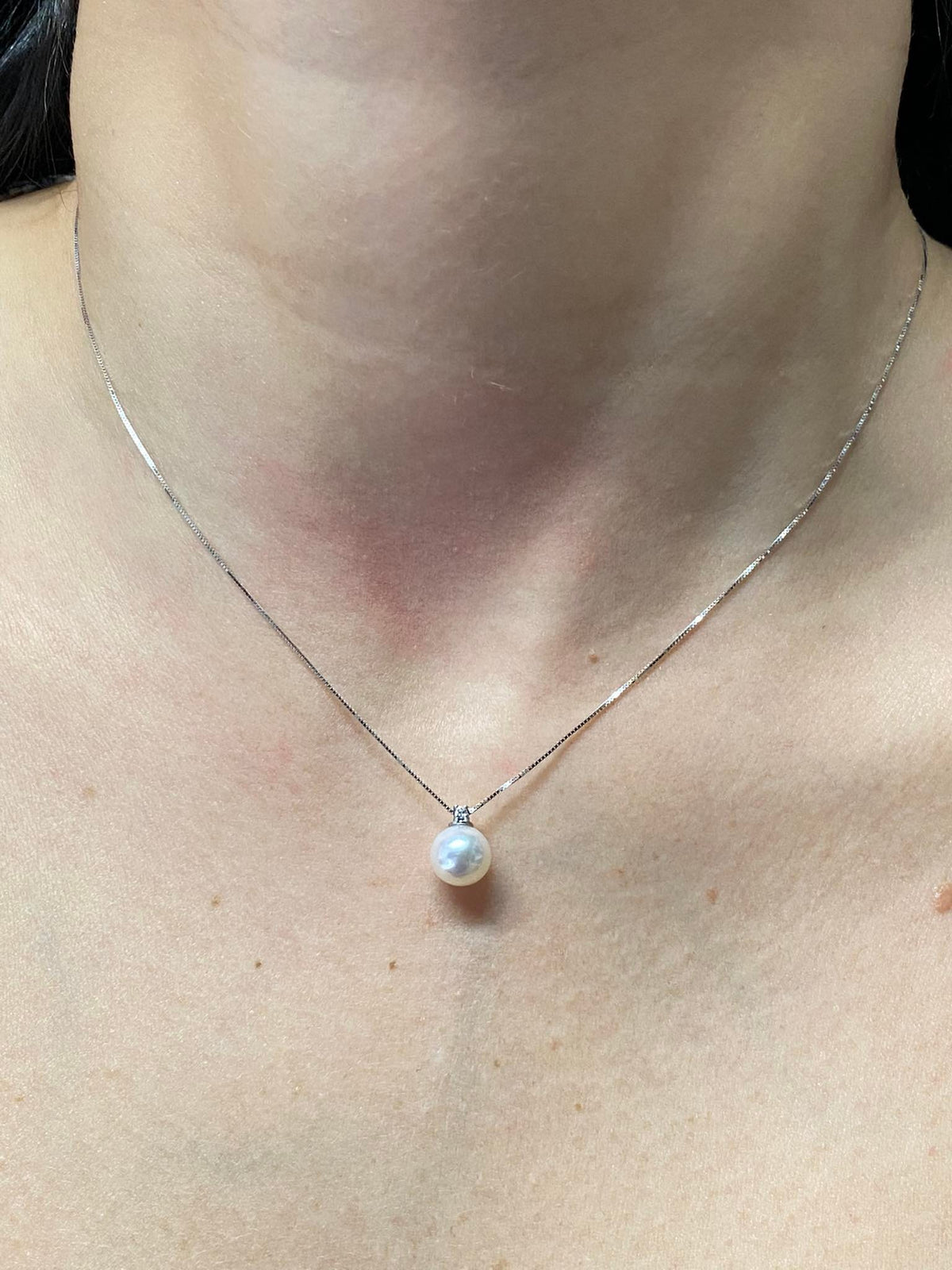 Collana Donna Oro 18KT con Diamante e Perla Naturale mm 7,5-8
