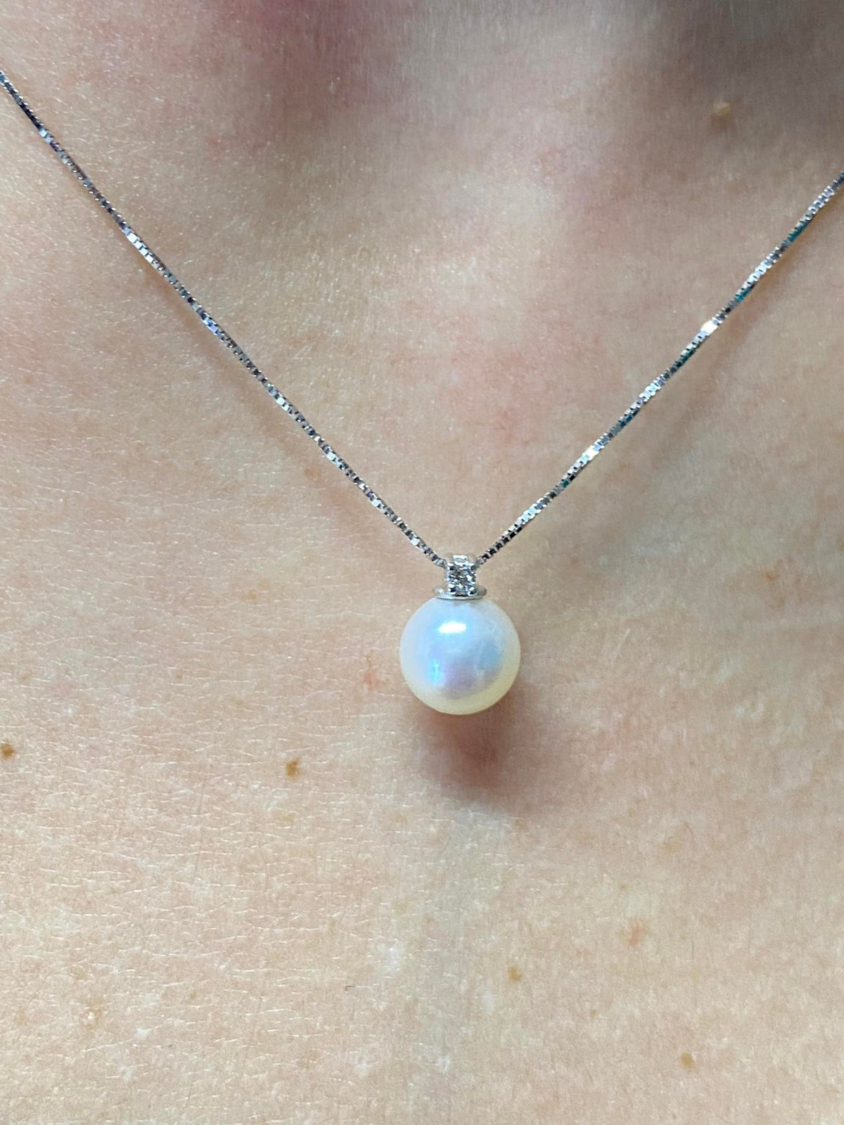 Collana Donna Oro 18KT con Diamante e Perla Naturale mm 7-7,5