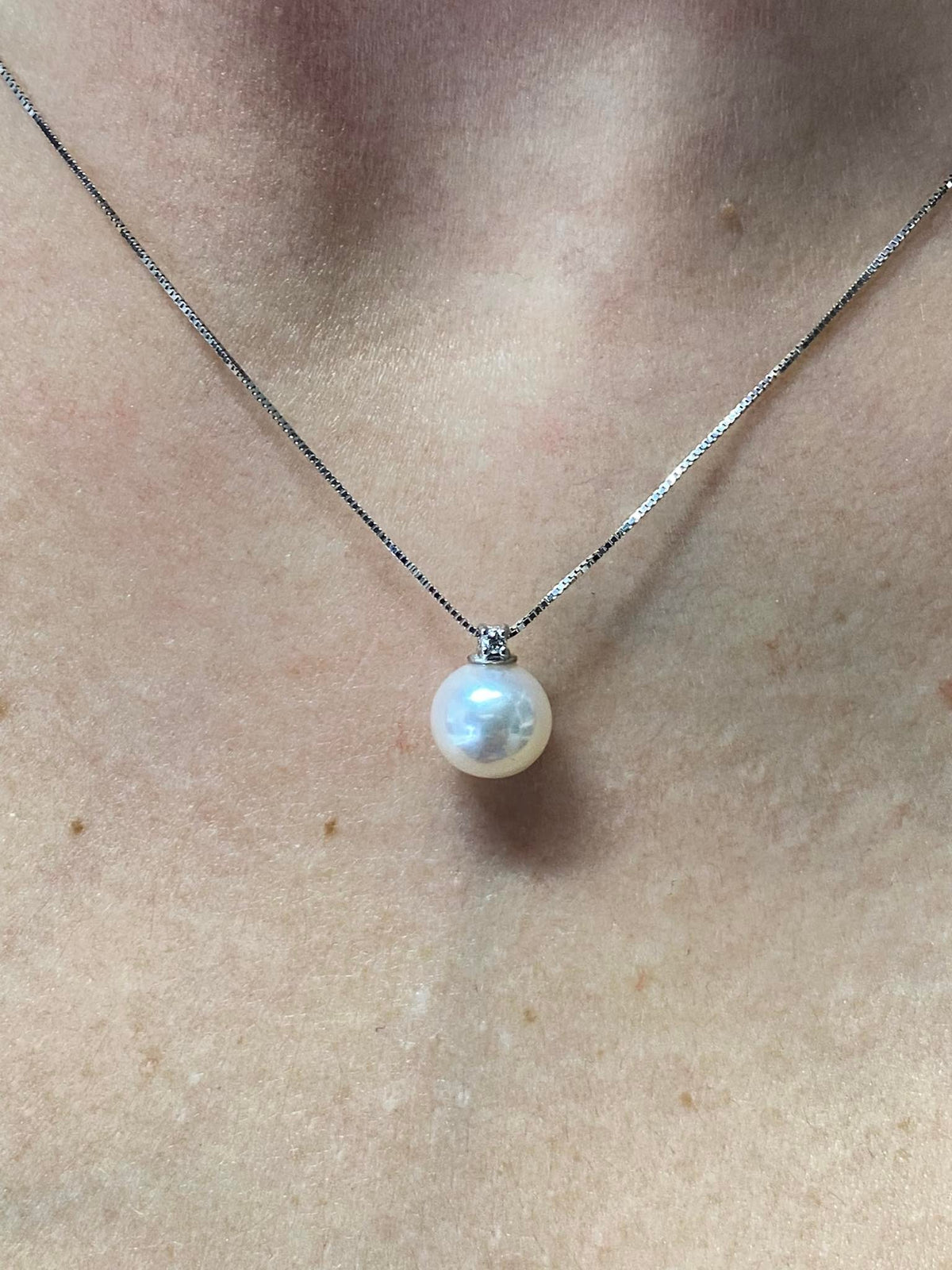 Collana Donna Oro 18KT con Diamante e Perla Naturale mm 7,5-8