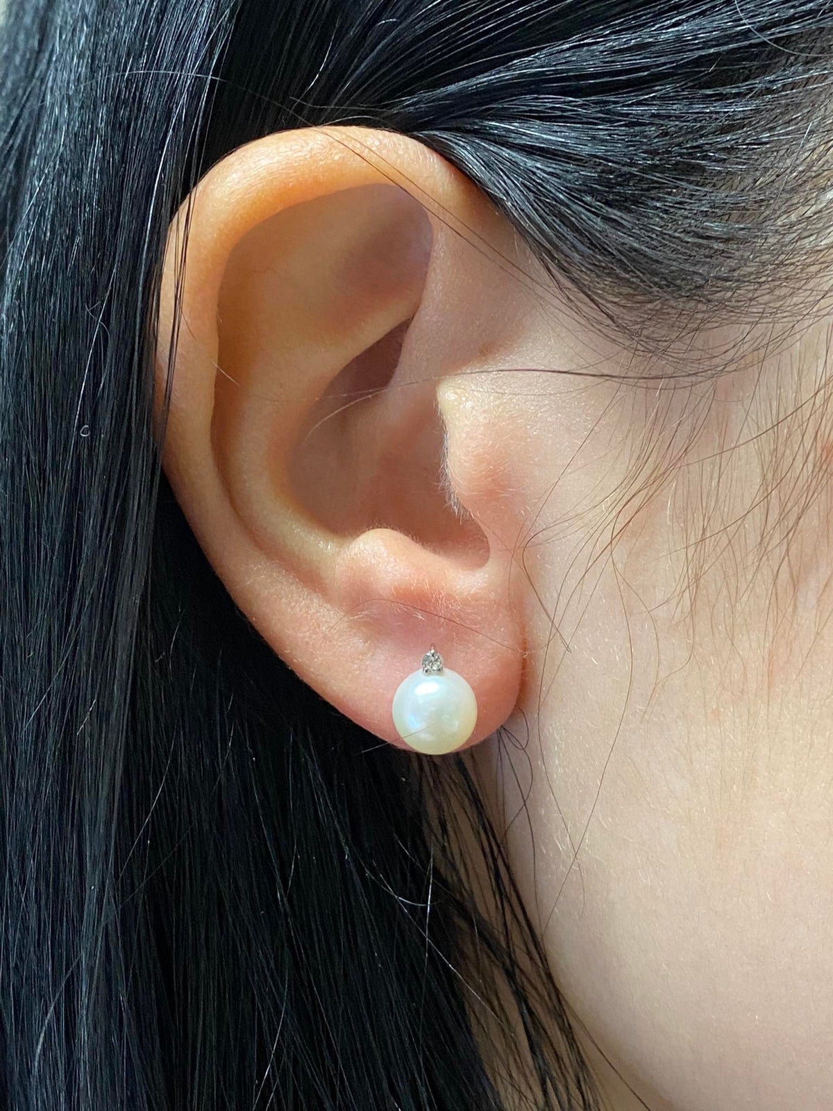 Orecchini Donna Oro 18KT con Diamanti e Perle Naturali mm 7,5-8
