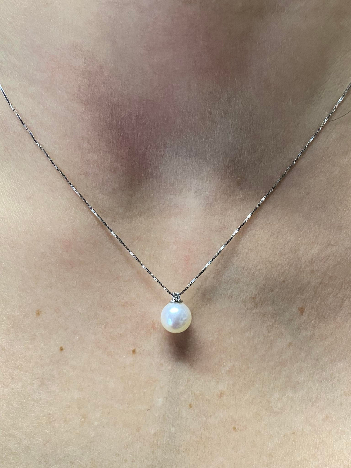 Collana Donna Oro 18KT con Diamante e Perla Naturale mm 7-7,5