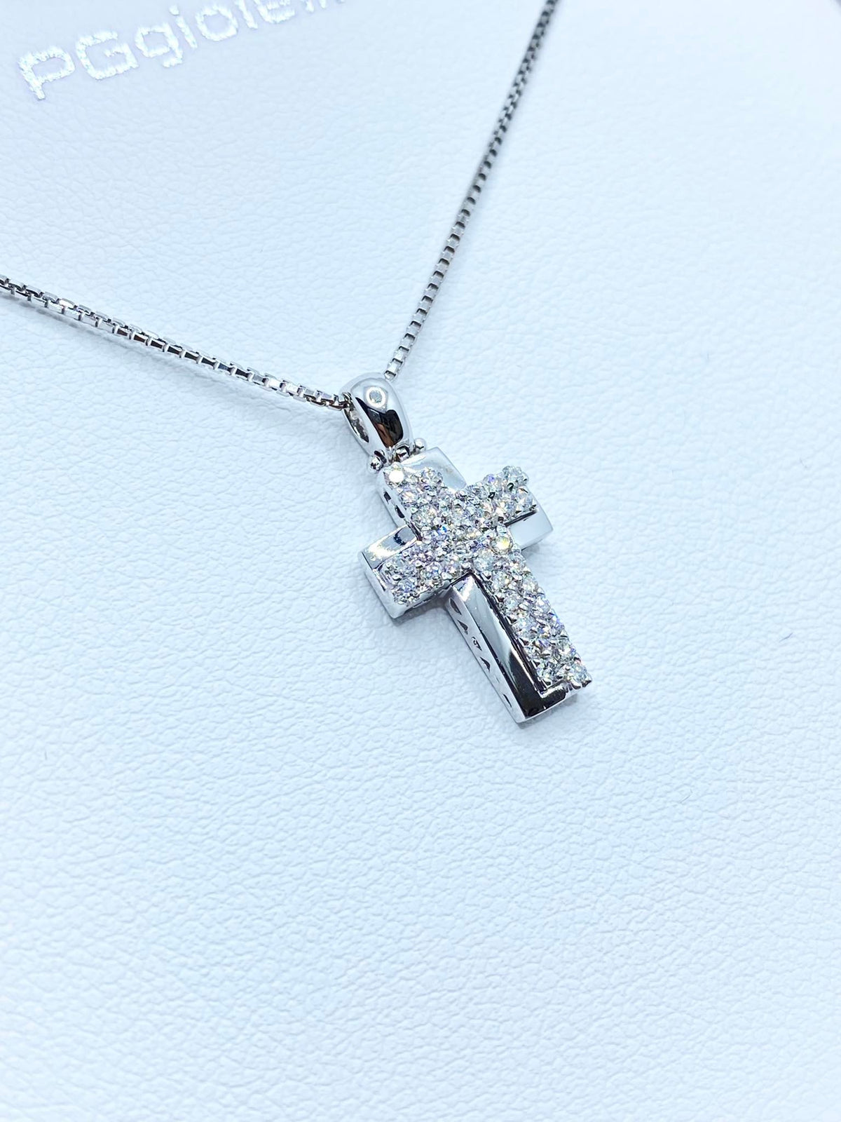 Collana PG Gioielli Con Croce in Oro 18KT 18KT e Diamanti Bianchi