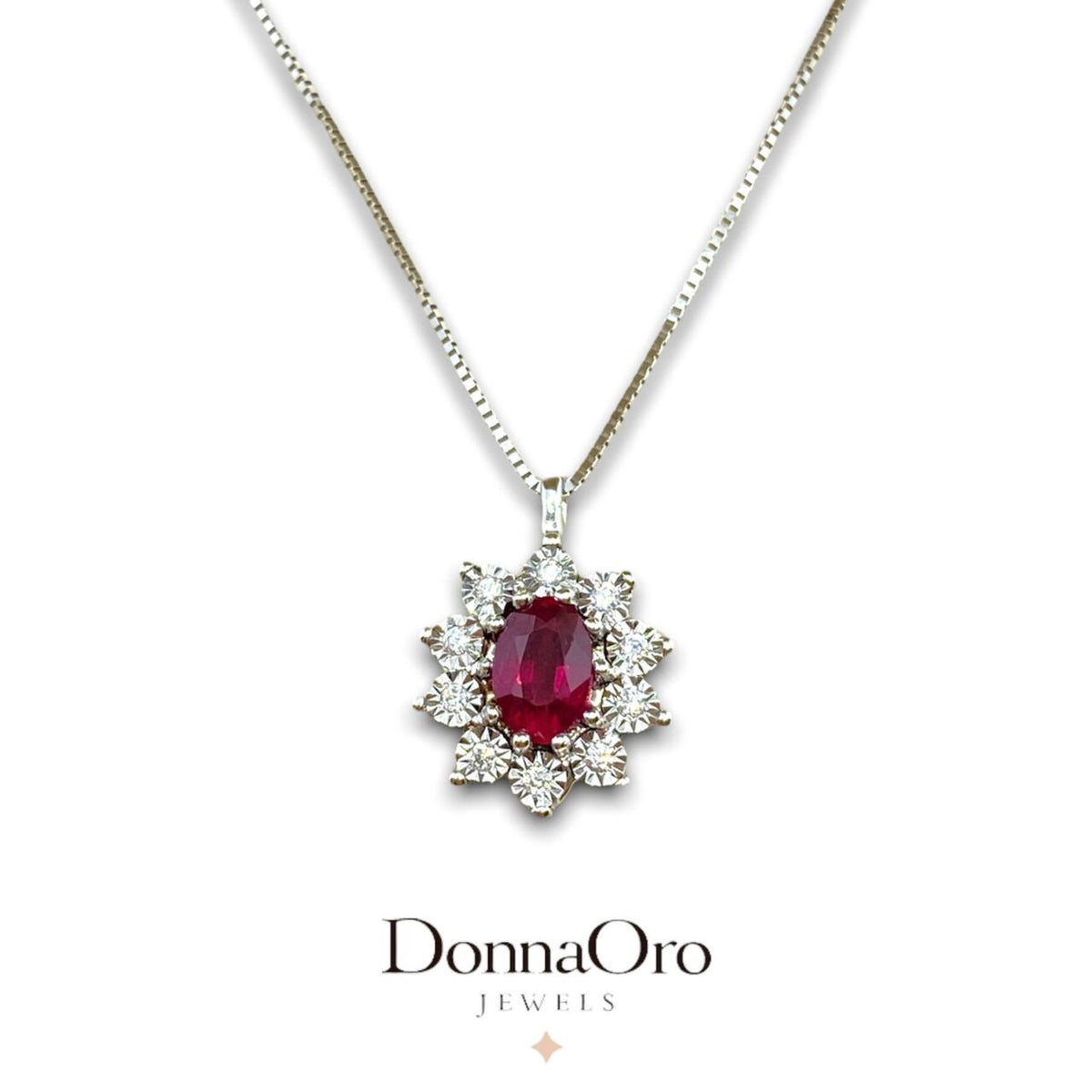 Collana Donna Oro 18KT con Diamanti e Rubino