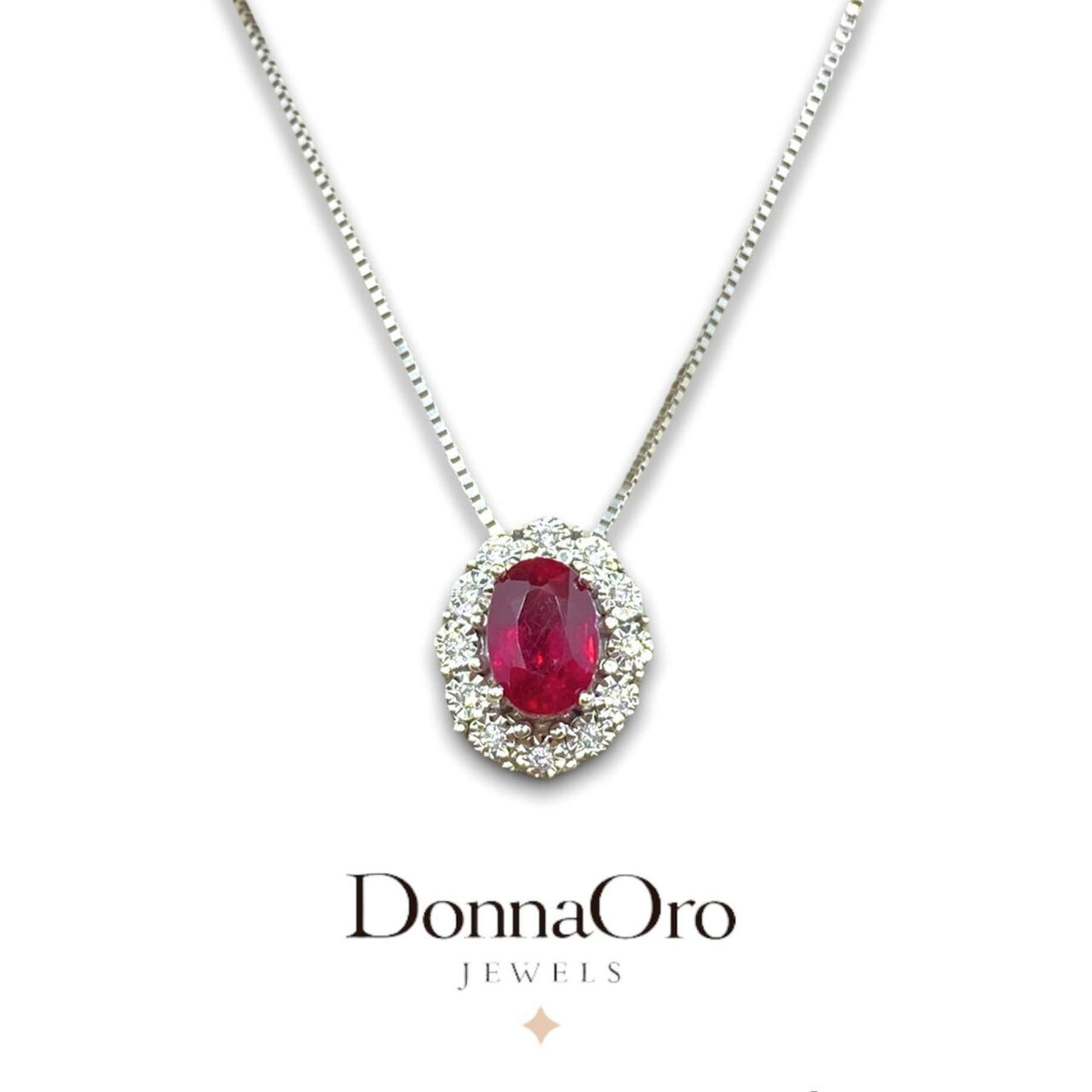 Collana Donna Oro 18KT con Diamanti e Rubino