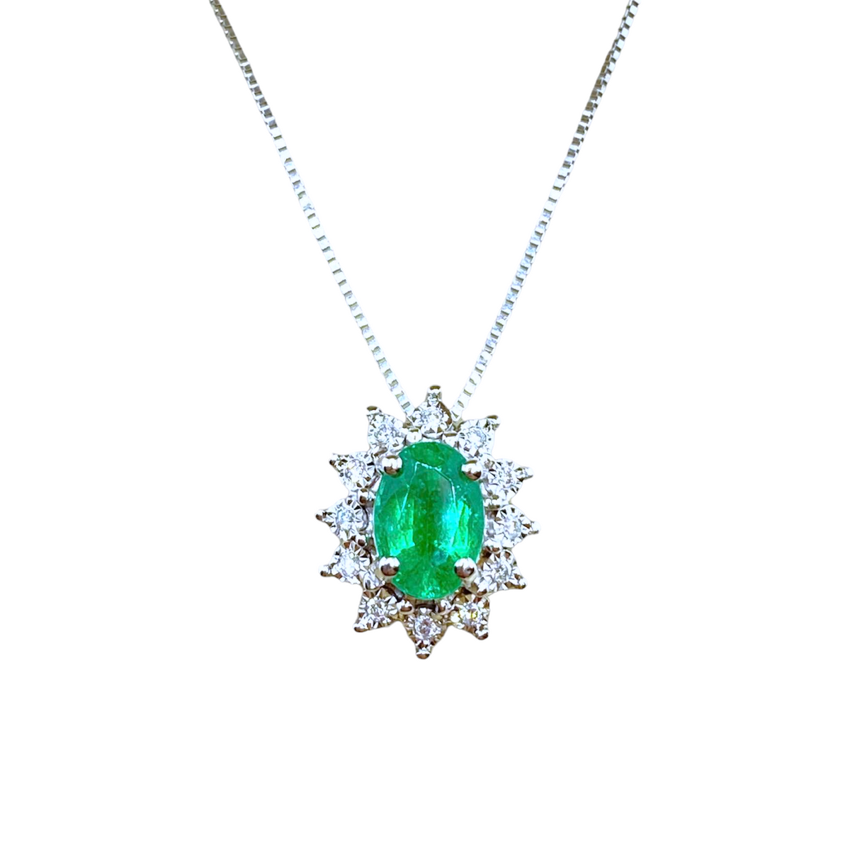 Collana Donna Donna Oro 18KT con Smeraldo e Diamanti