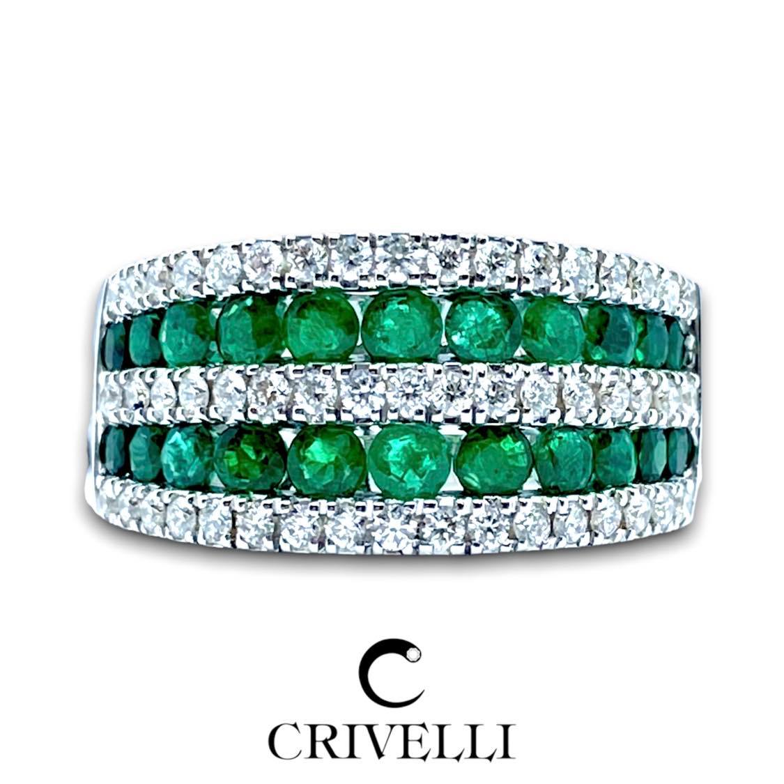Anello Donna Fascione Crivelli con Smeraldi Ct 1.33 e Diamanti