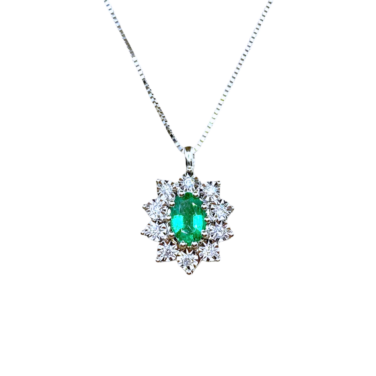 Collana Donna Oro 18KT con Smeraldo e Diamanti