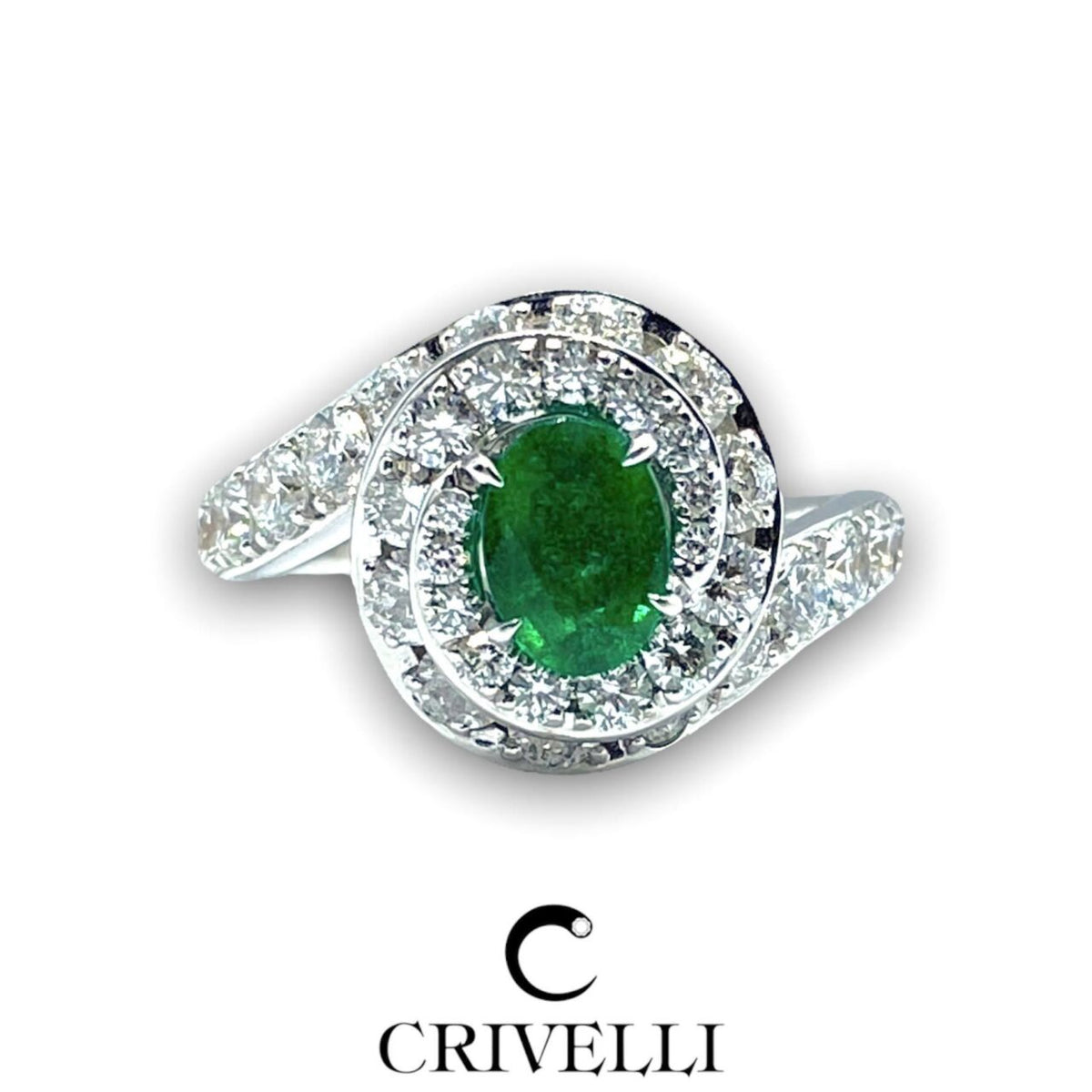 Anello Donna Crivelli con Smeraldo Colombiano Ct 0.65 e Diamanti
