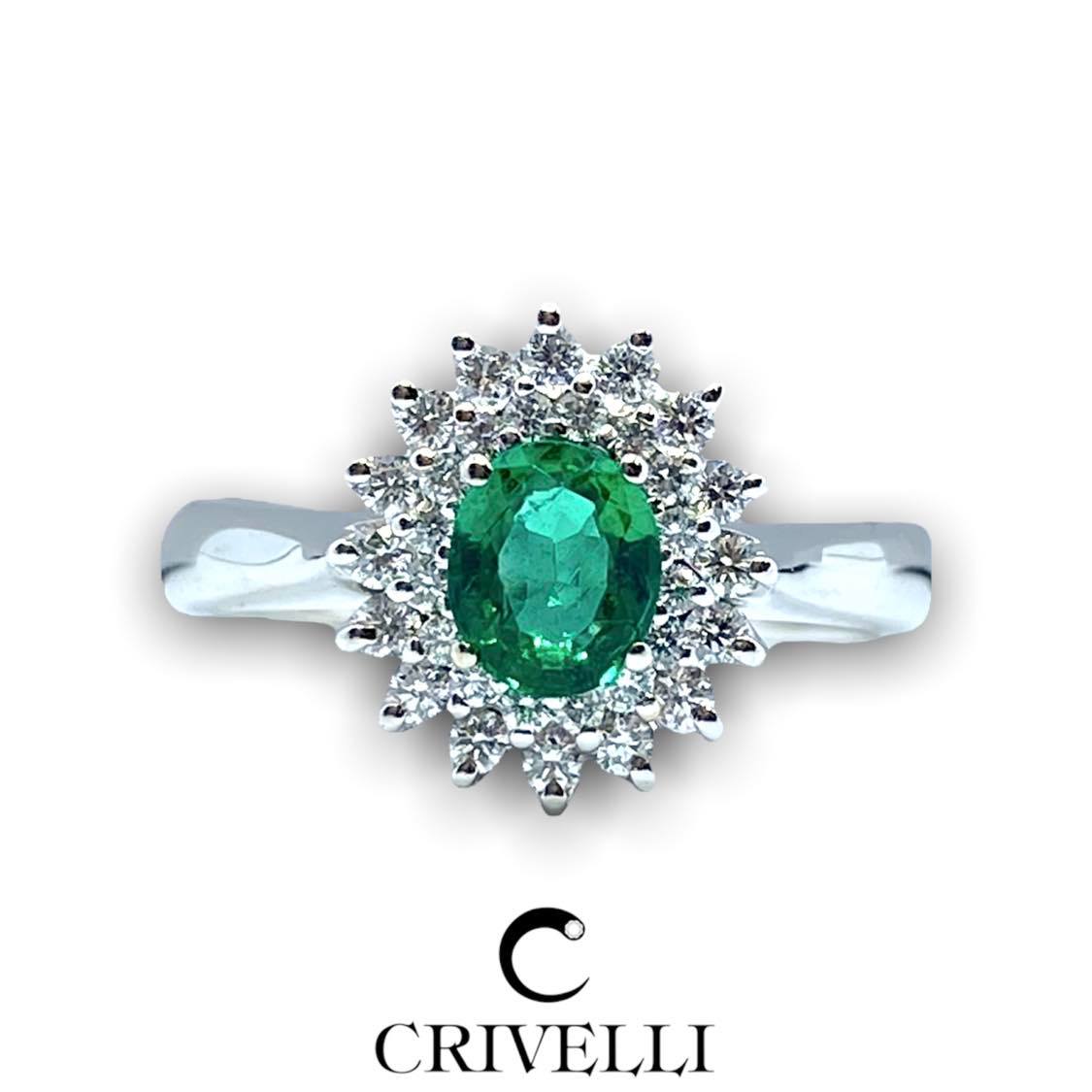 Anello Donna Crivelli con Smeraldo Ct 0.52 e Diamanti