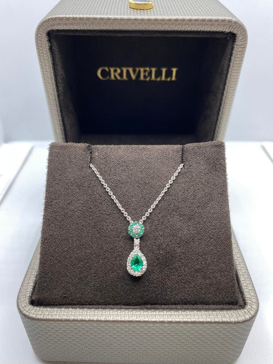 Collana Donna Crivelli con Smeraldo a Goccia e Diamanti