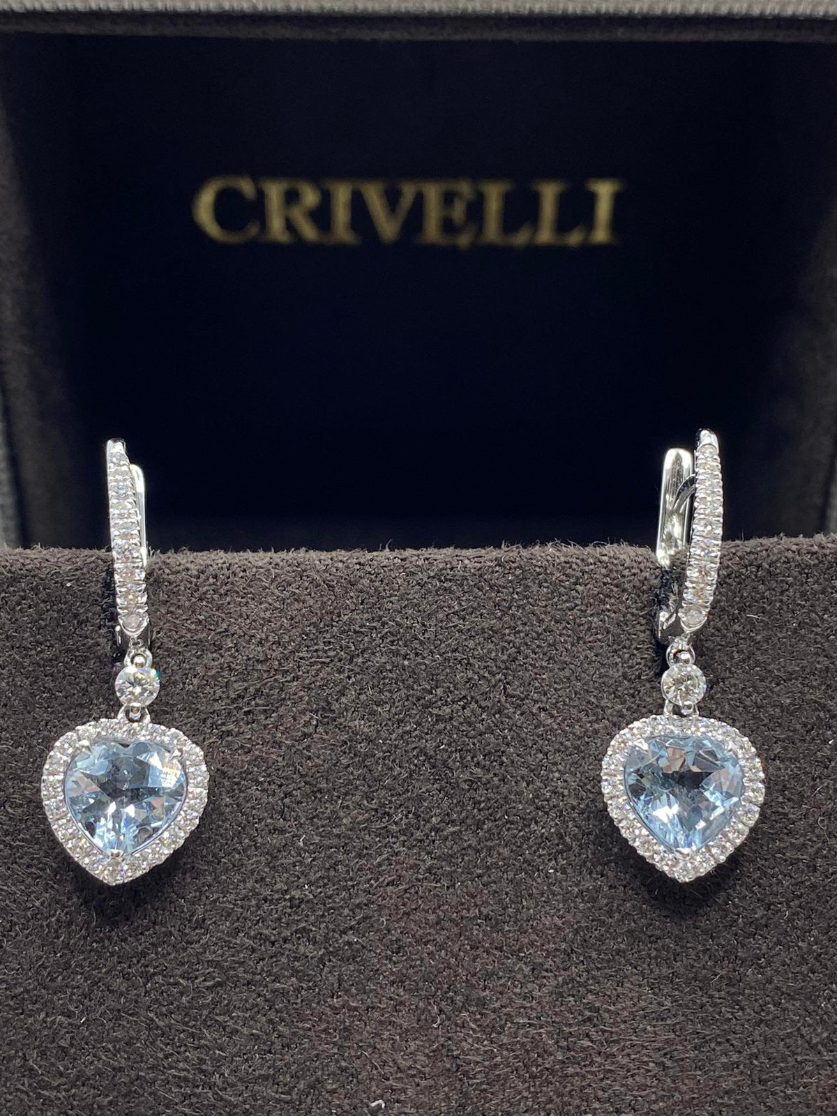 Orecchini Crivelli Pendenti con Acquamarina a Cuore e Diamanti