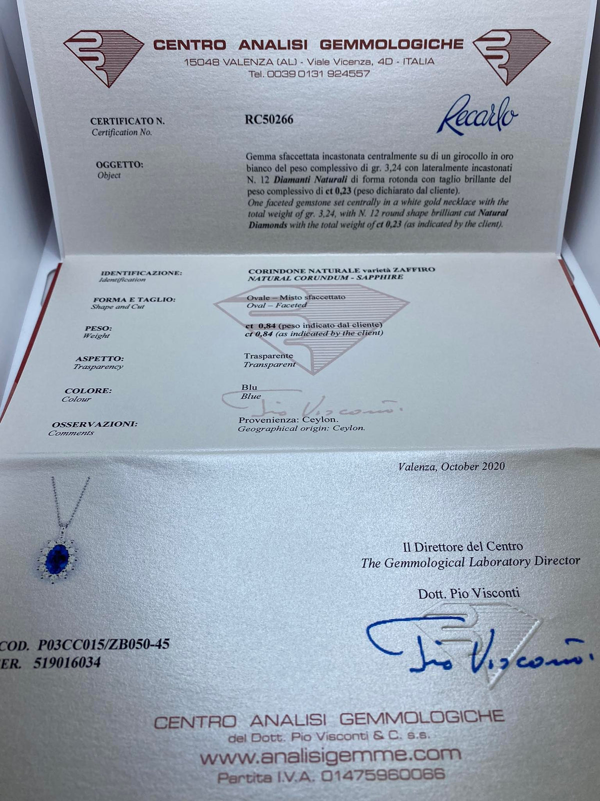 Collana Recarlo con Diamanti e Zaffiro Ct 0.84