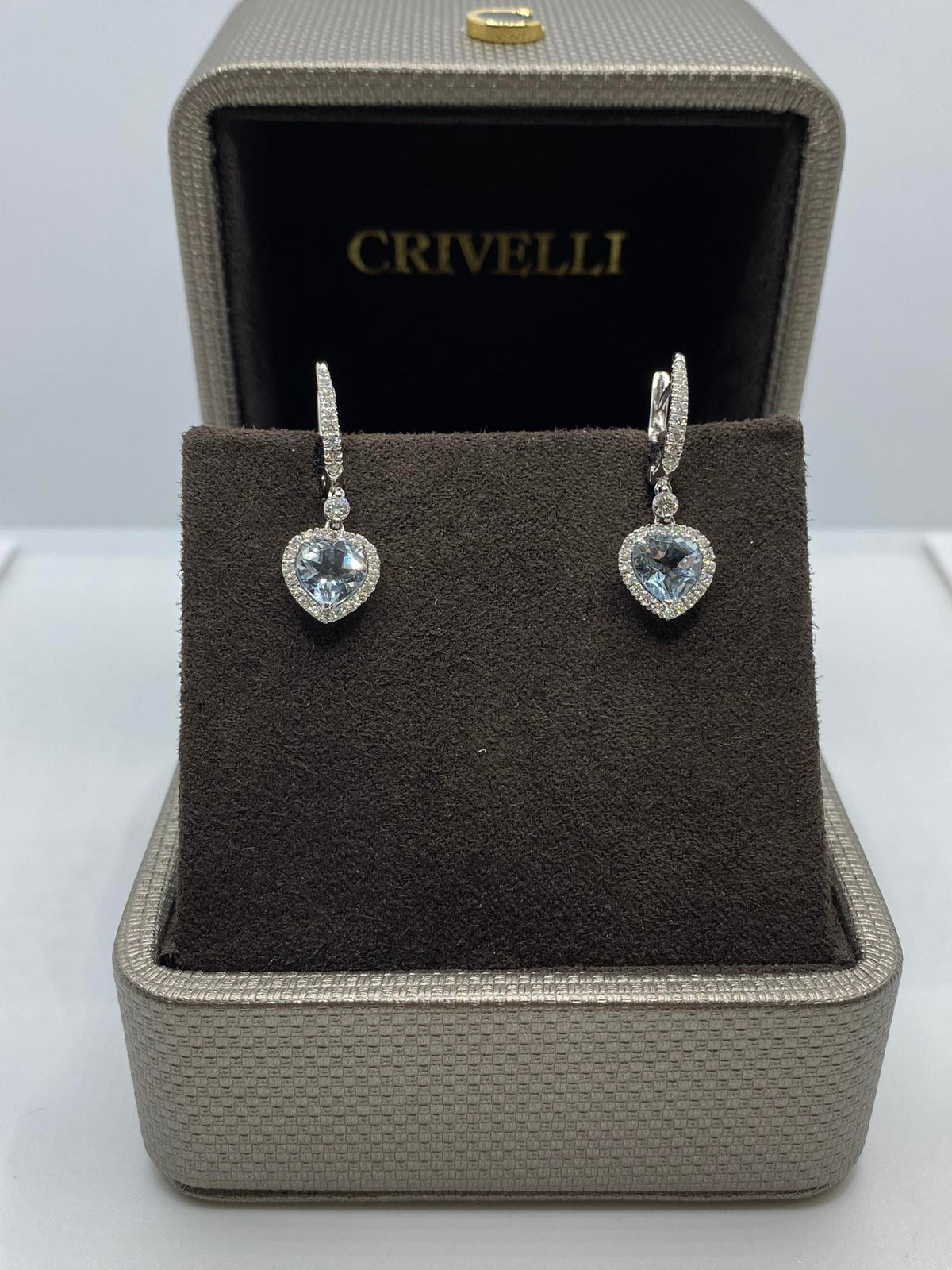 Orecchini Crivelli Pendenti con Acquamarina a Cuore e Diamanti