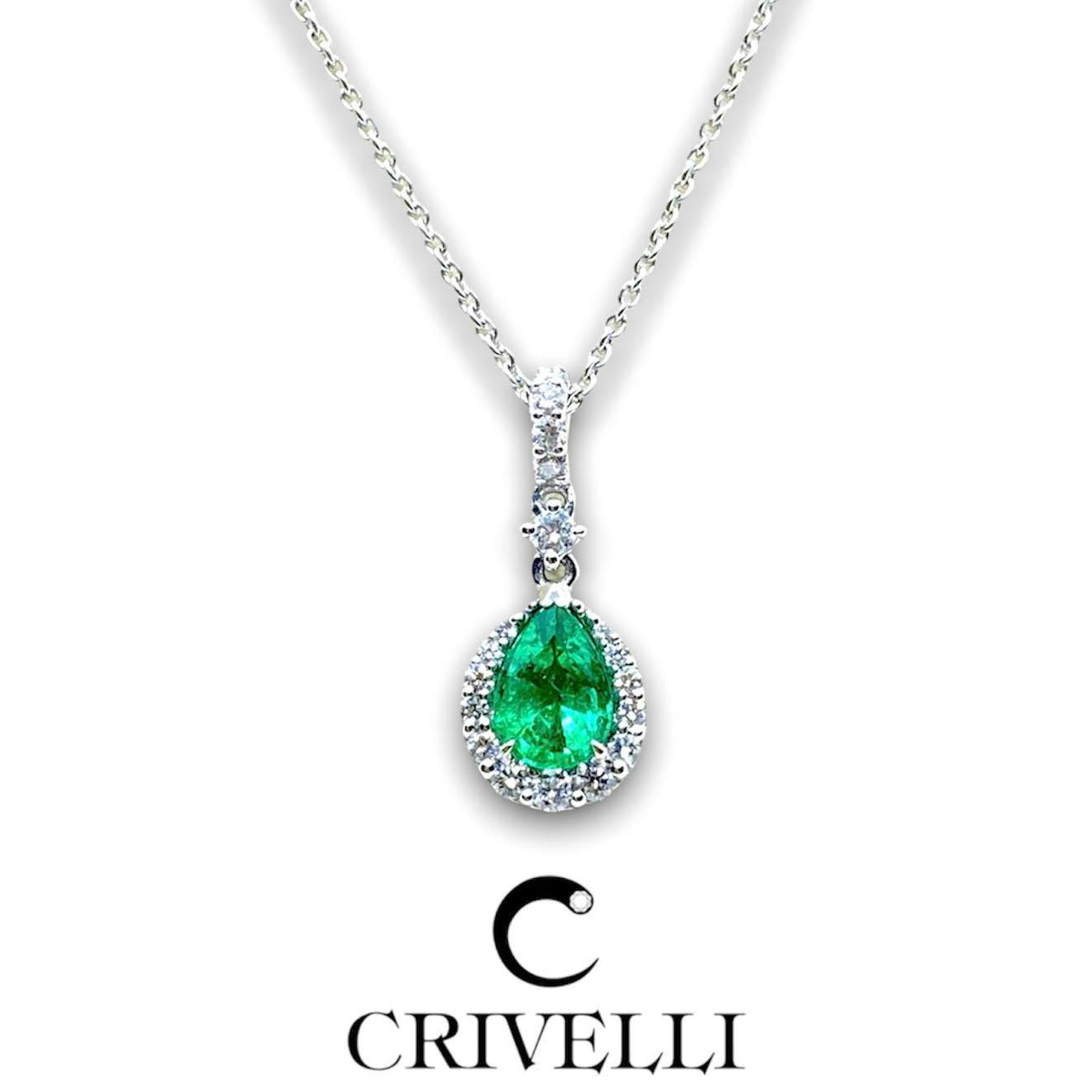 Collana Donna Crivelli con Smeraldo a Goccia e Diamanti