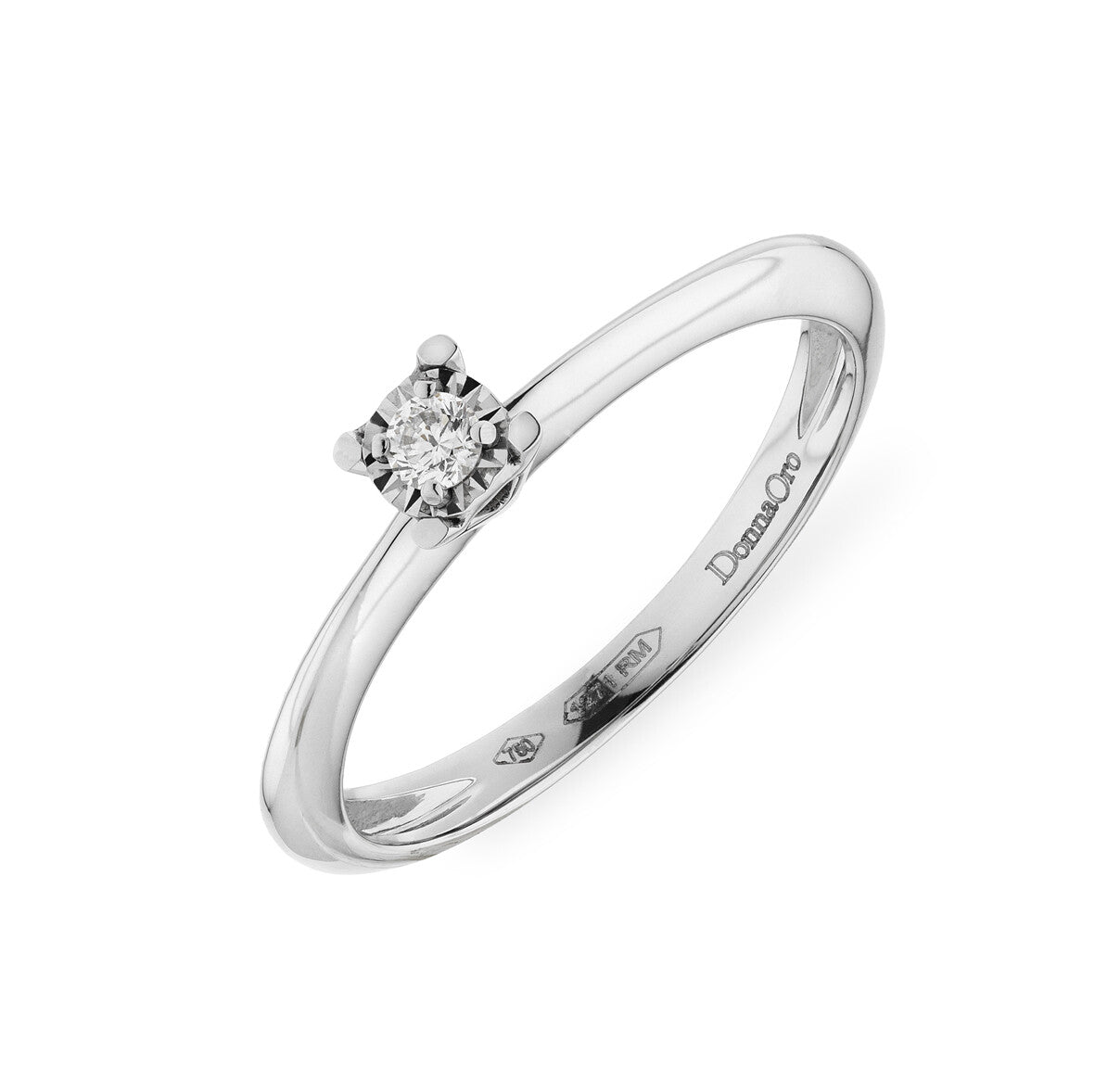 Anello Solitario Donna Oro 18KT con Diamante Ct. 0.02
