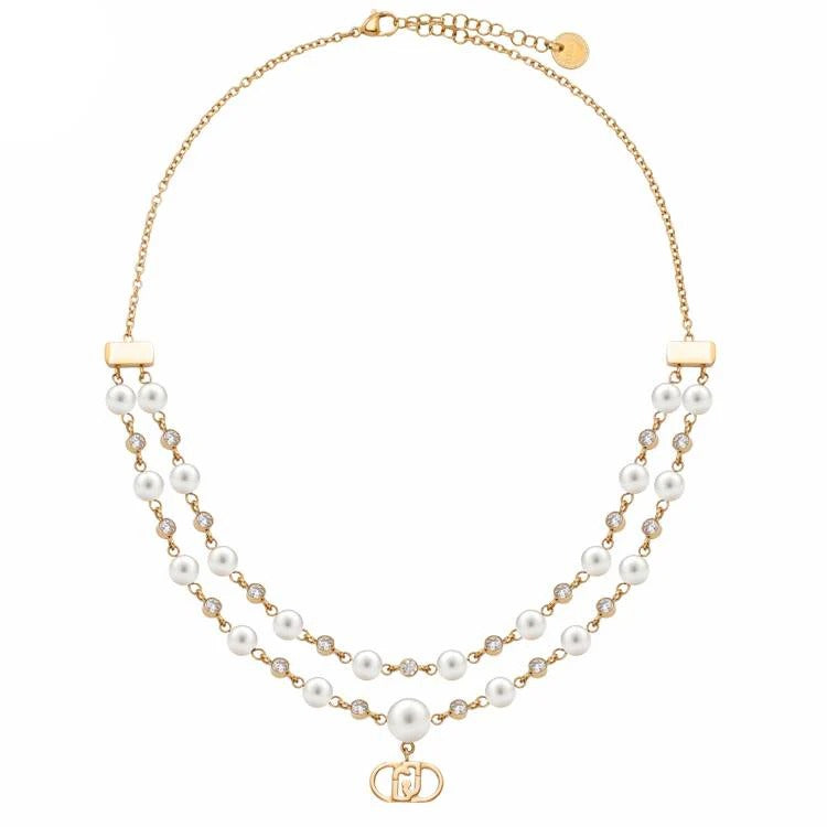 Collana Donna Liu-Jo in Acciaio Dorato con Perle e Cristalli