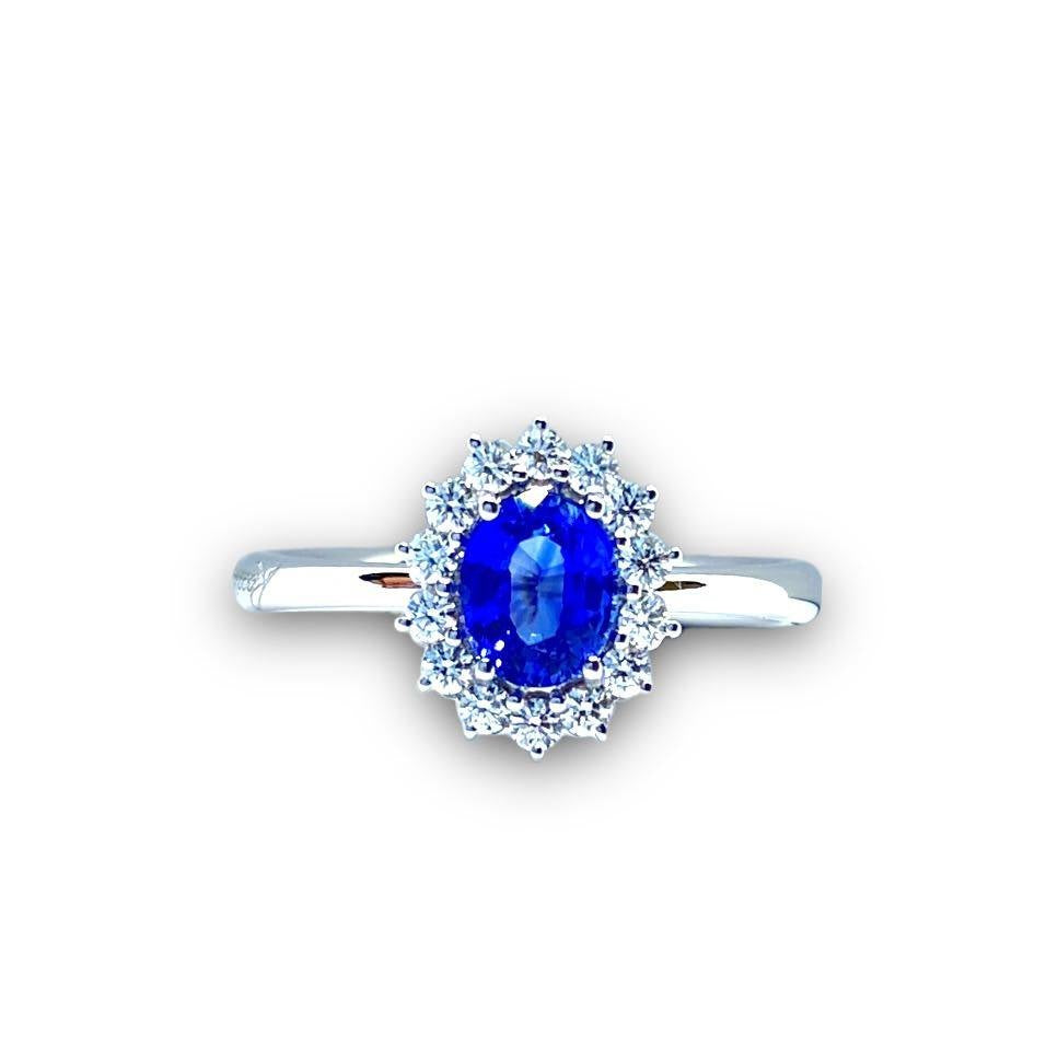 Anello Donna Recarlo Rosetta con Diamanti e Zaffiro Ct. 0,89