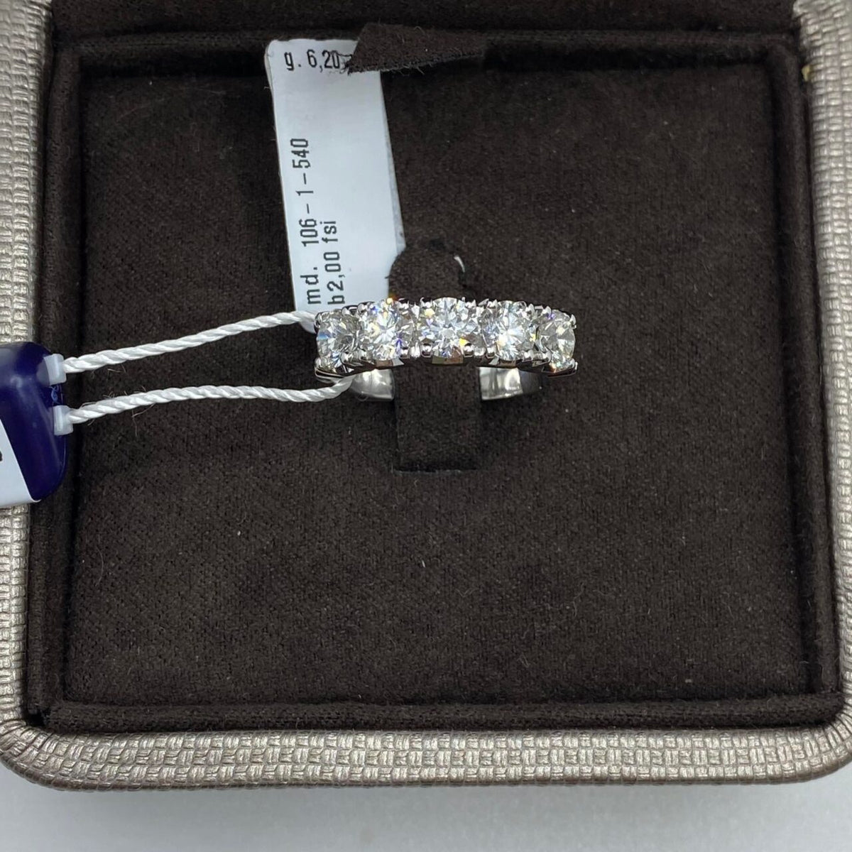 Anello Crivelli Veretta a 5 Pietre in Oro 18KT 18KT e Diamanti Ct 2.00