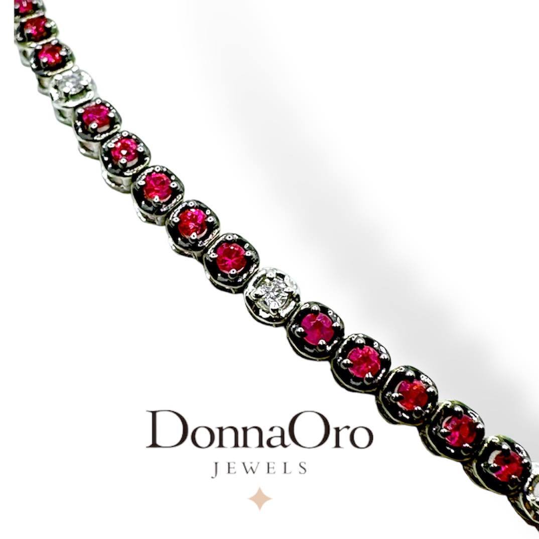 Bracciale Tennis Donna Oro 18KT con Diamanti e Rubini Ct.1.21
