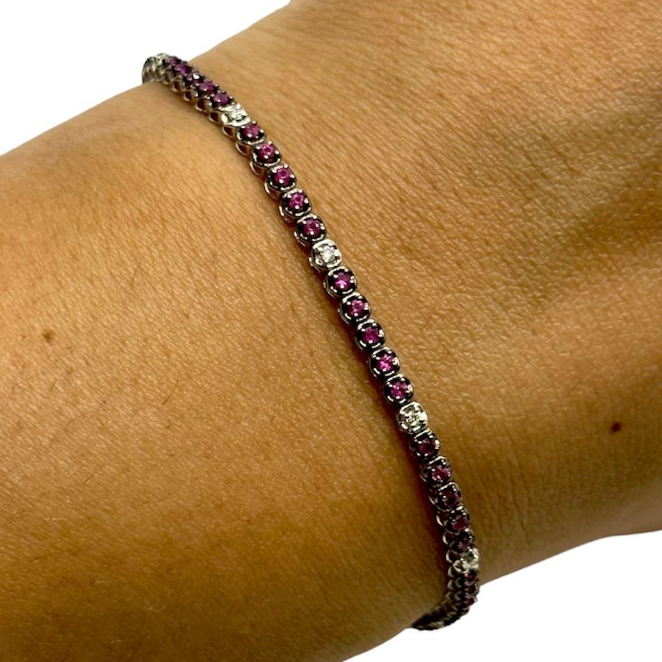Bracciale Tennis Donna Oro 18KT con Diamanti e Rubini Ct.1.21