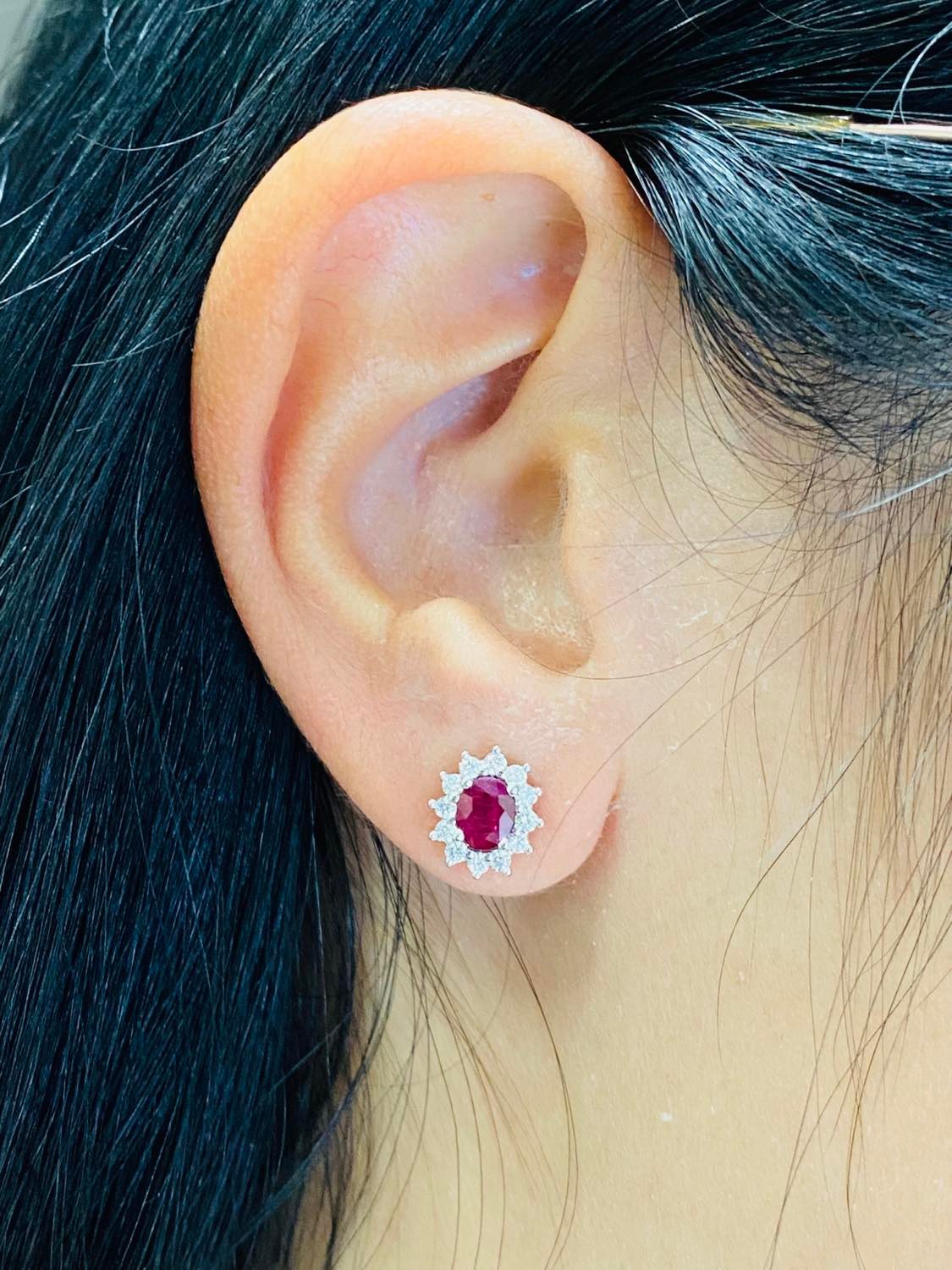 Orecchini Donna Recarlo con Diamanti e Rubini Birmani Ct. 0.77