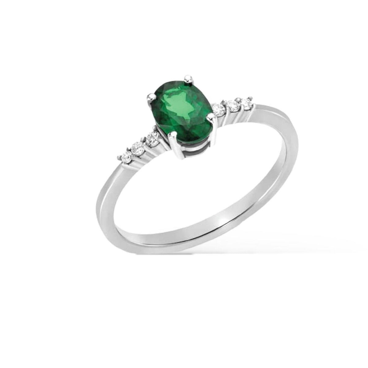 Anello Donna Oro 18KT con Diamanti e Smeraldo Ct. 0,72