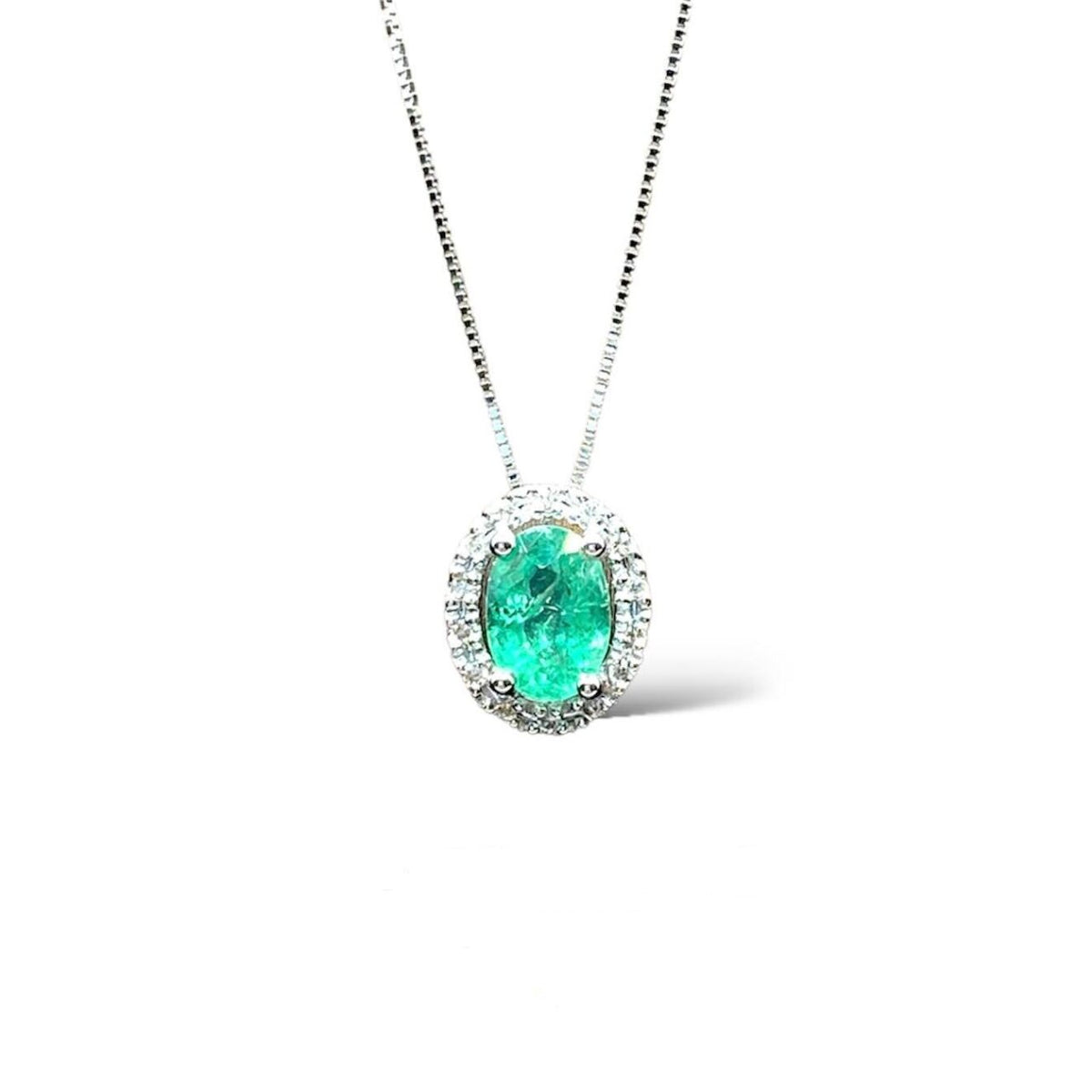 Collana Donna Oro 18KT con Smeraldo Ct 0.72 e Diamanti