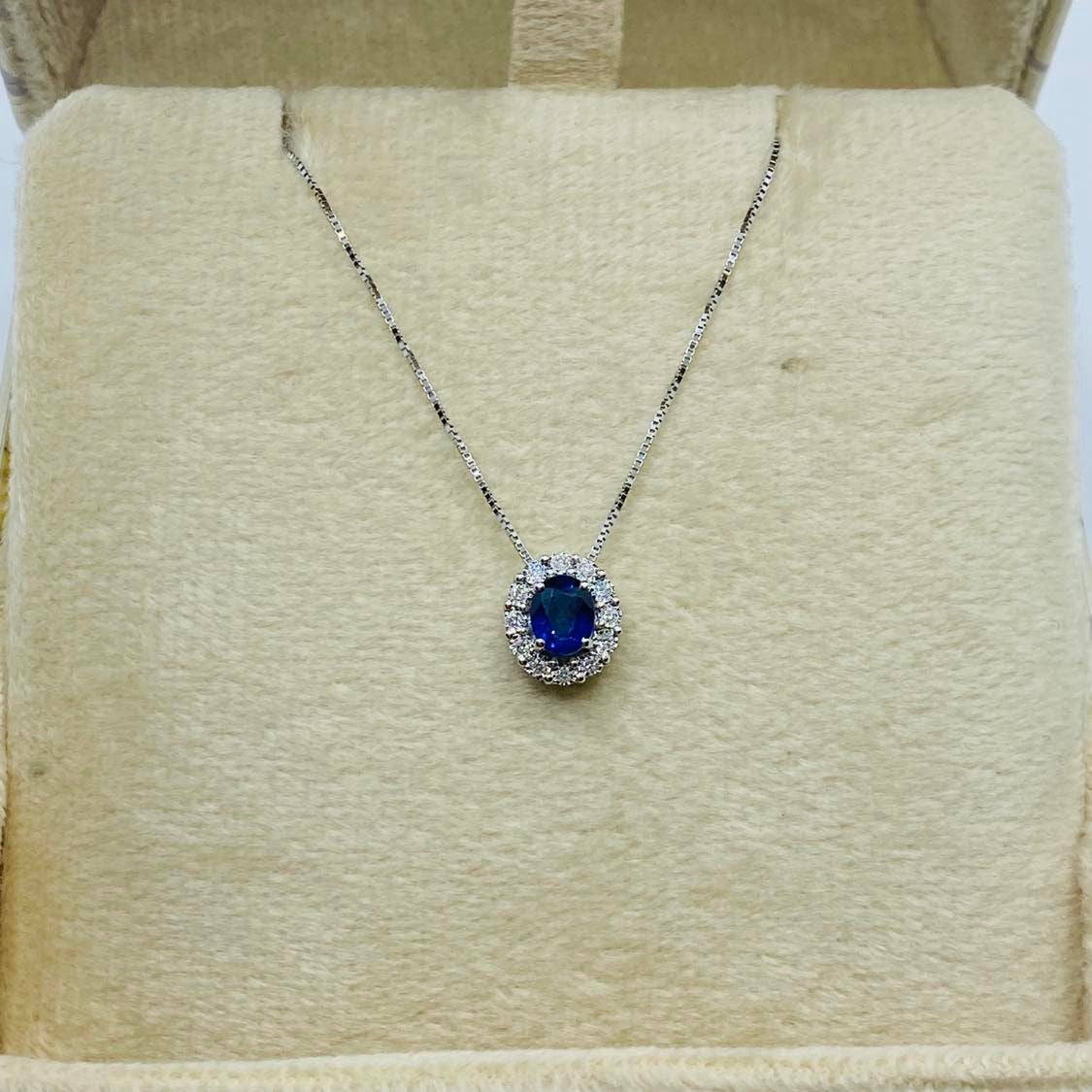 Collana Donna Oro 18KT con Zaffiro Ct 0.42 e Diamanti